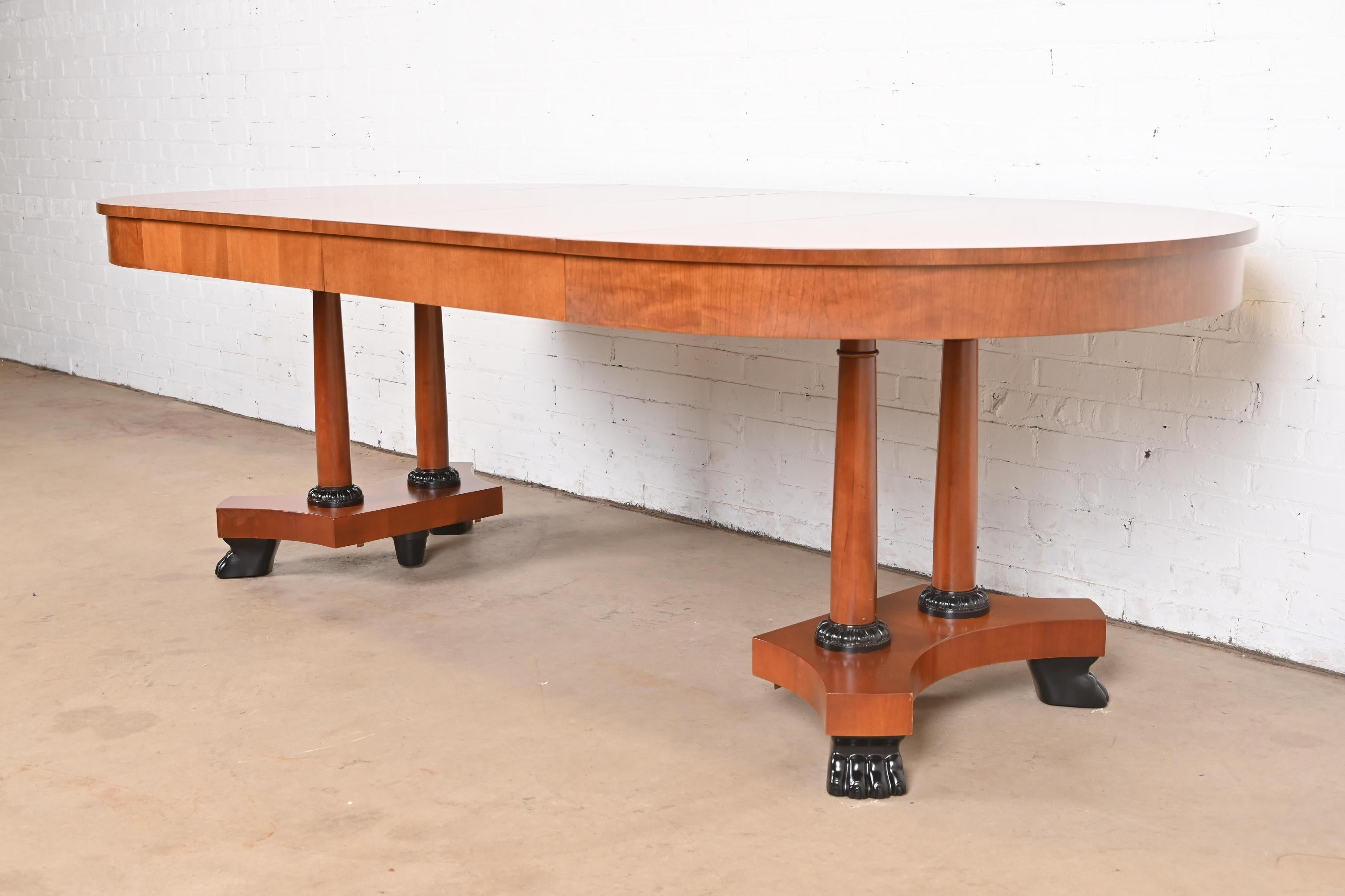 Late 20th Century Baker Furniture Neoclassical Cherry Wood Extension Dining Table, Newly Restored For Sale