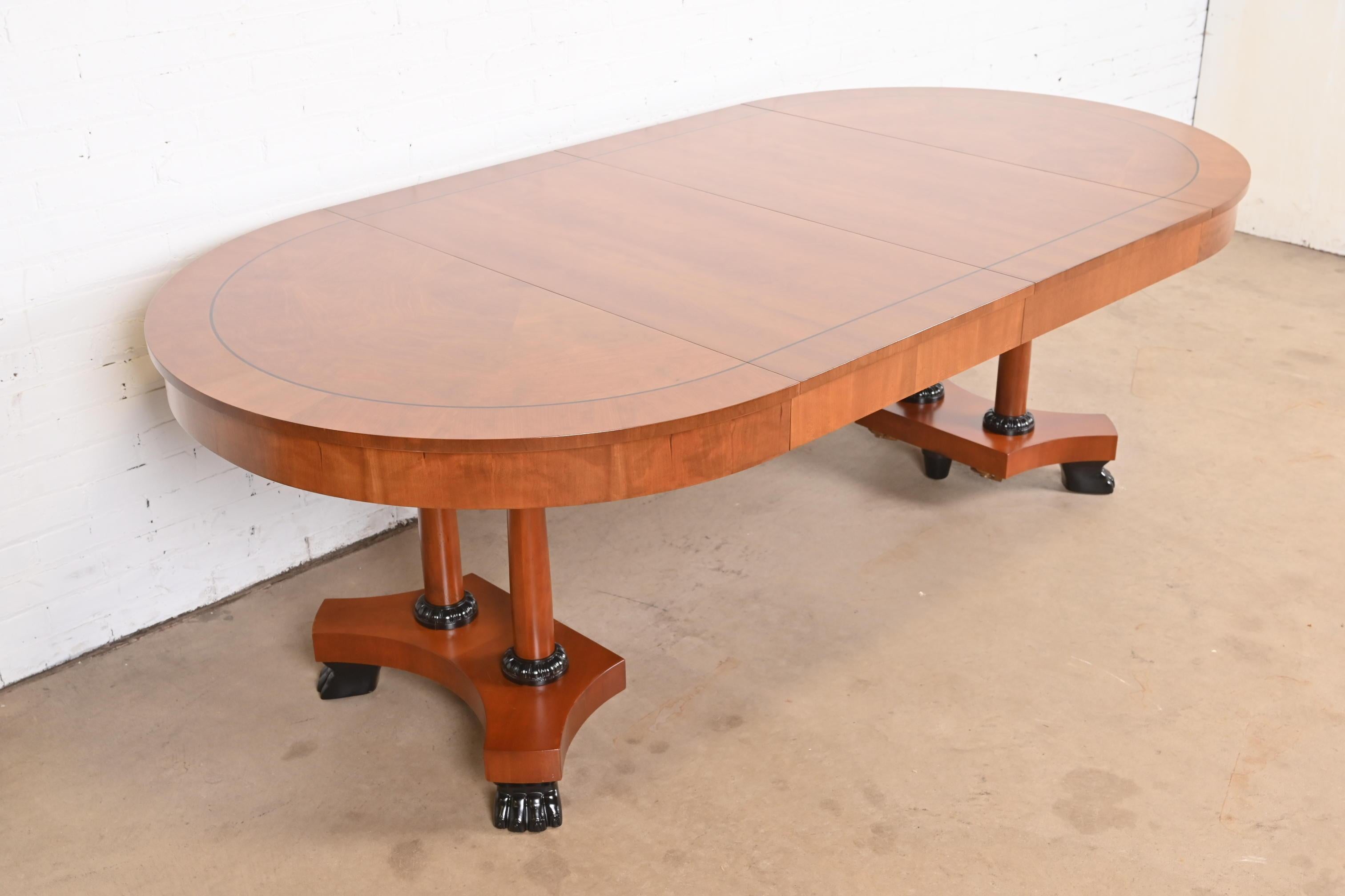 Baker Furniture Neoclassical Cherry Wood Extension Dining Table, Newly Restored For Sale 1