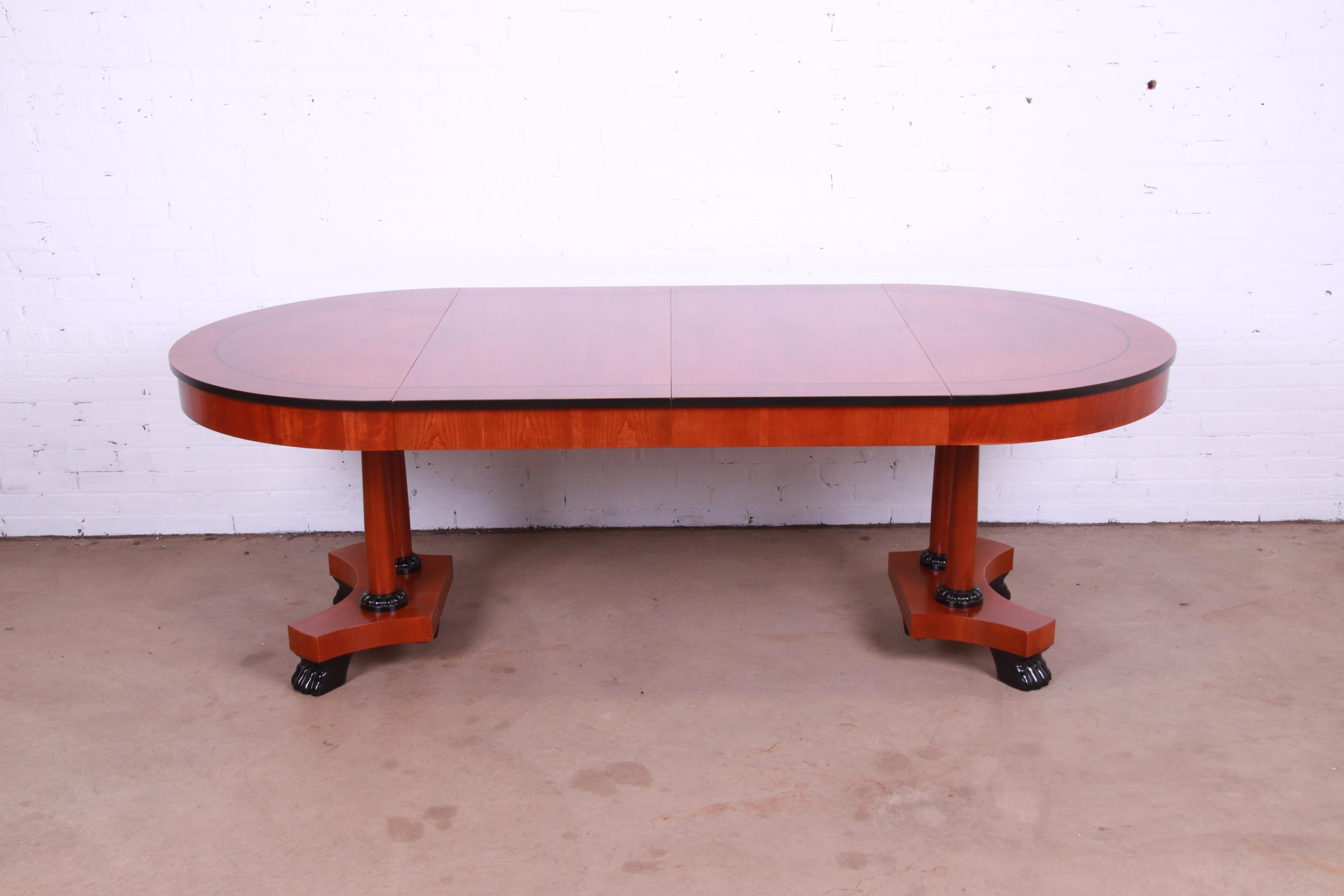 American Baker Furniture Neoclassical Cherry Wood Extension Dining Table, Refinished For Sale