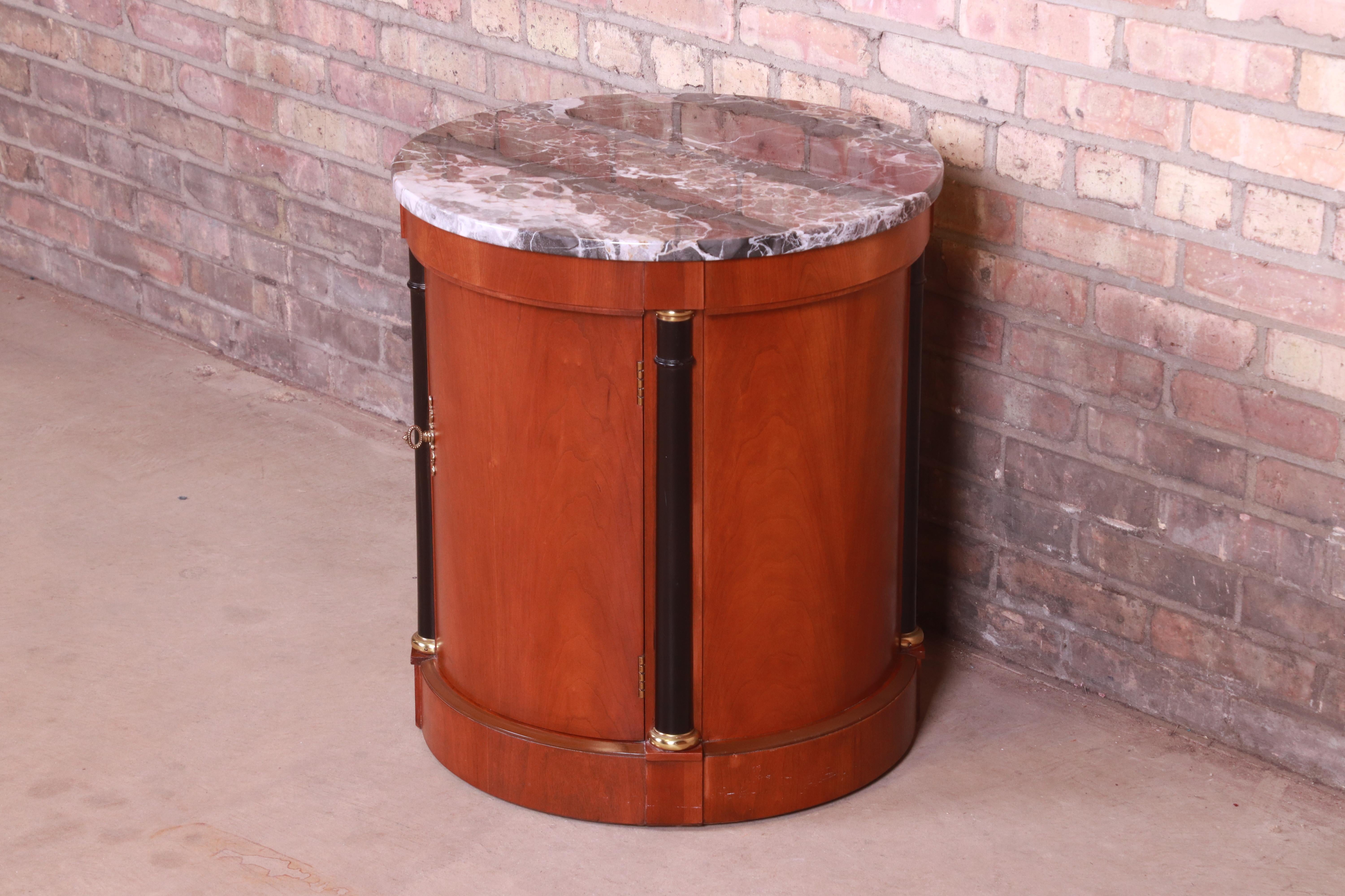American Baker Furniture Neoclassical Cherrywood Marble Top Nightstand or Side Table
