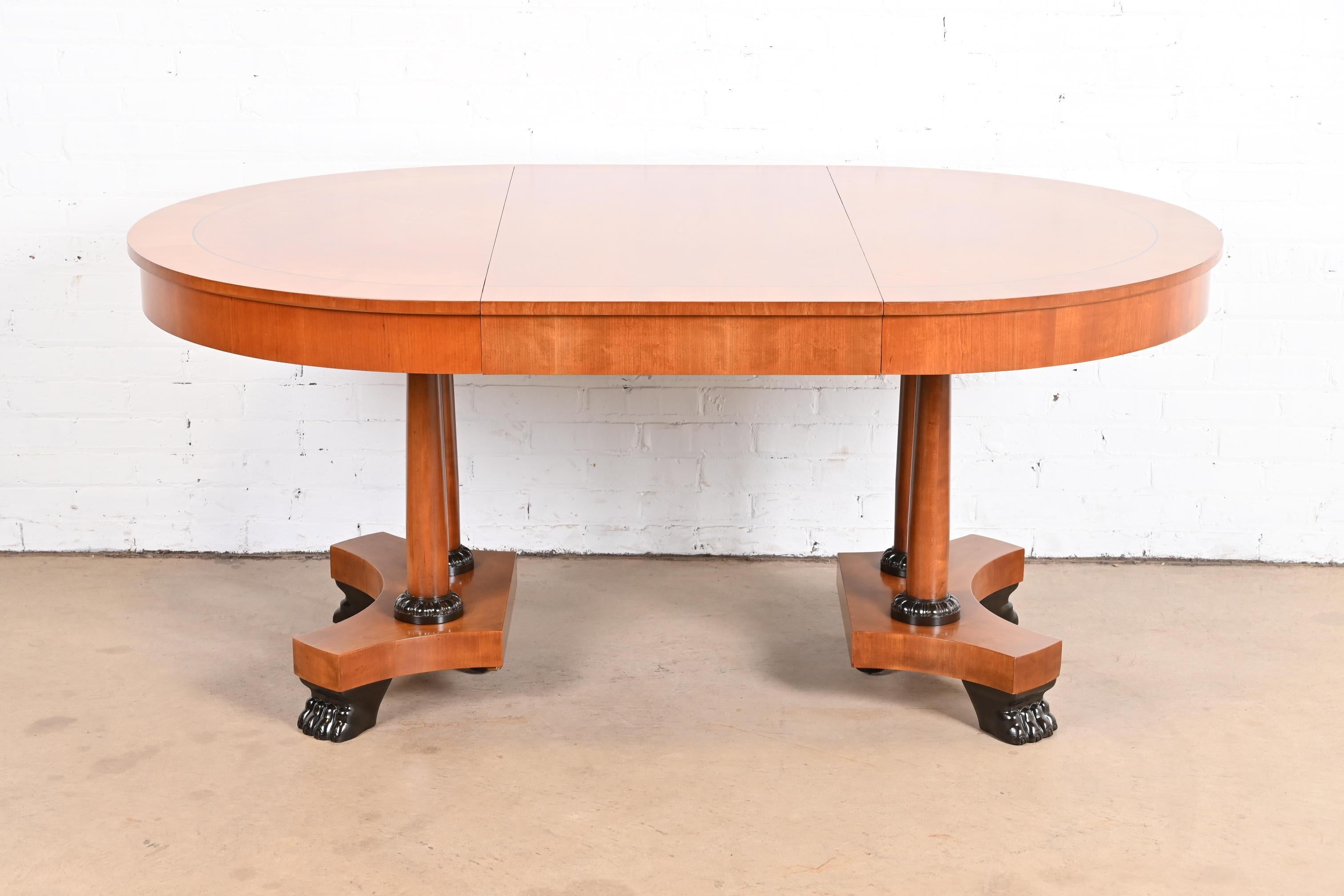 Baker Furniture Neoclassical Cherry Wood Pedestal Dining Table, Newly Refinished For Sale 3