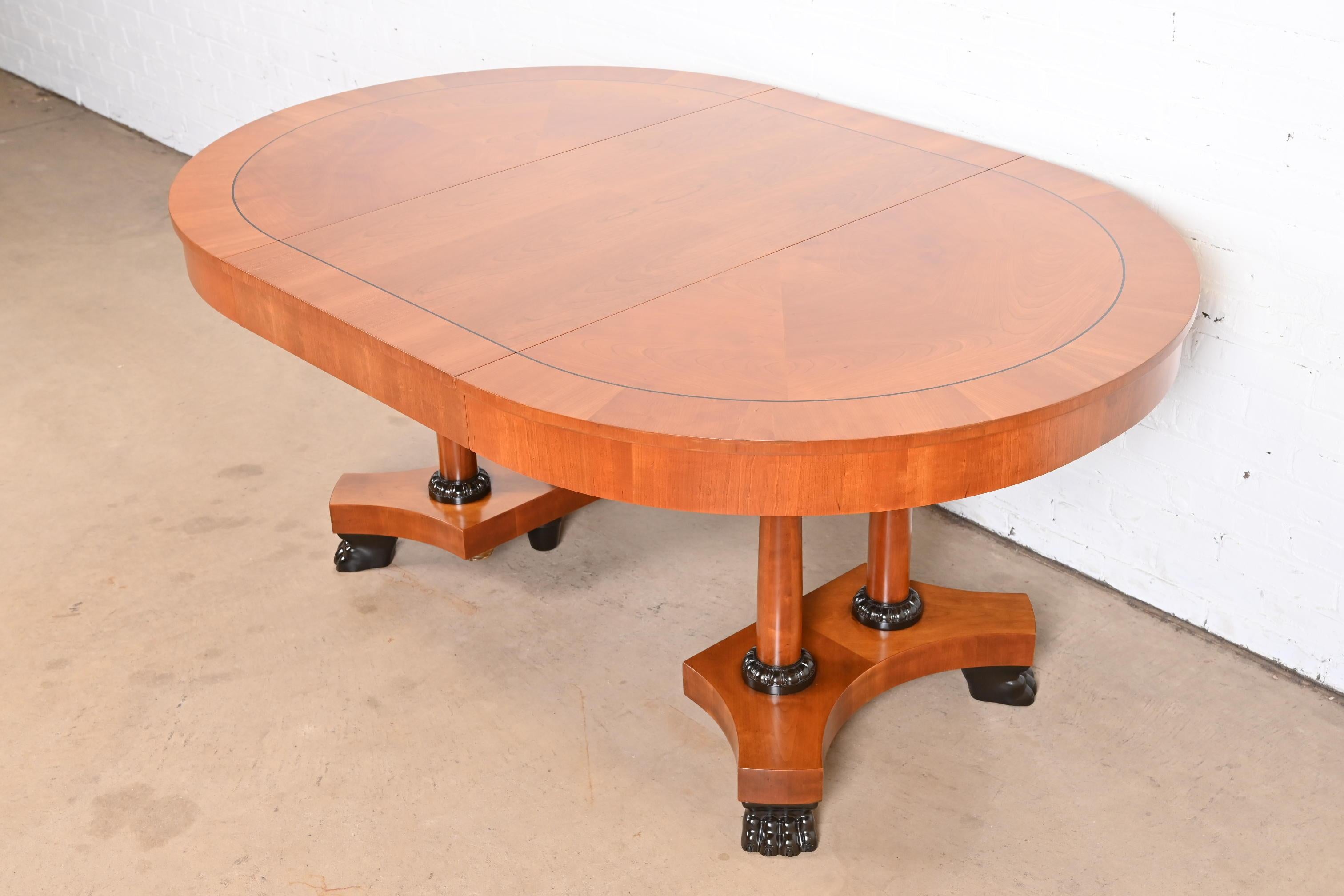 Baker Furniture Neoclassical Cherry Wood Pedestal Dining Table, Newly Refinished For Sale 8