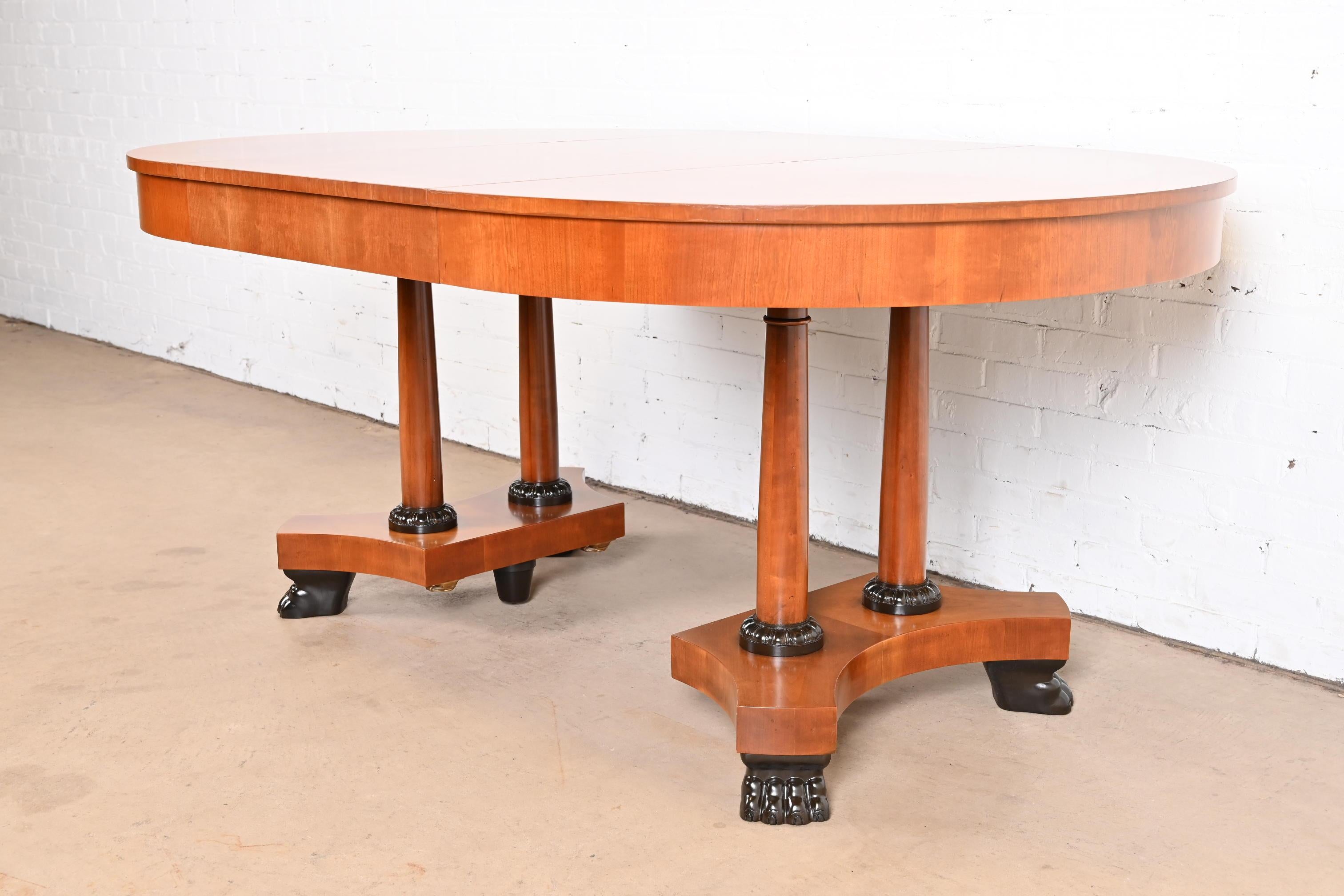 Baker Furniture Neoclassical Cherry Wood Pedestal Dining Table, Newly Refinished For Sale 9