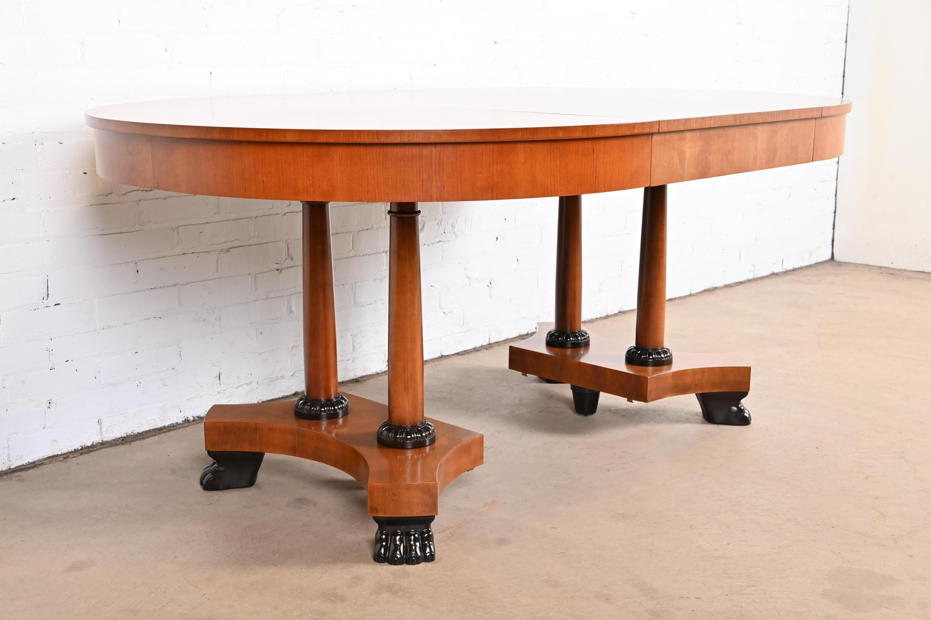 Baker Furniture Neoclassical Cherry Wood Pedestal Dining Table, Newly Refinished For Sale 11