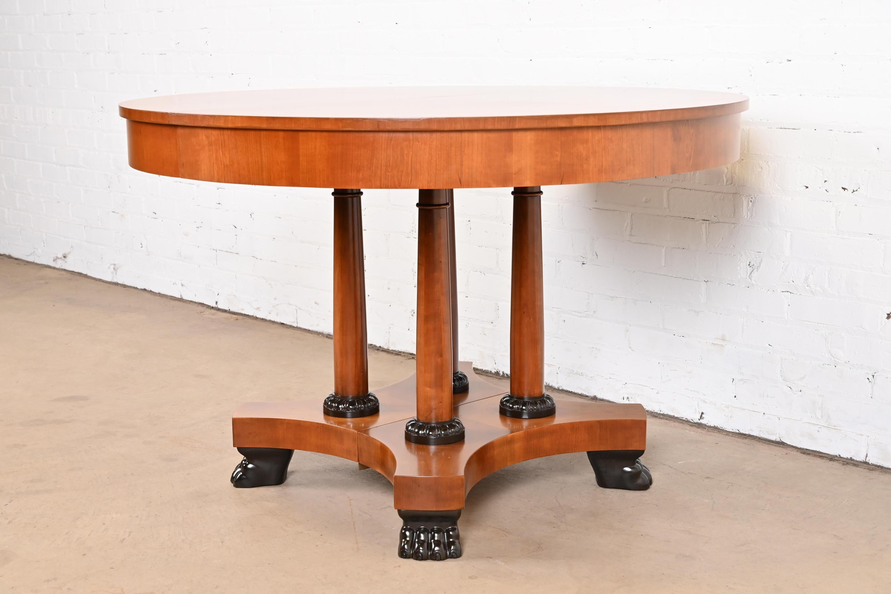 20th Century Baker Furniture Neoclassical Cherry Wood Pedestal Dining Table, Newly Refinished For Sale