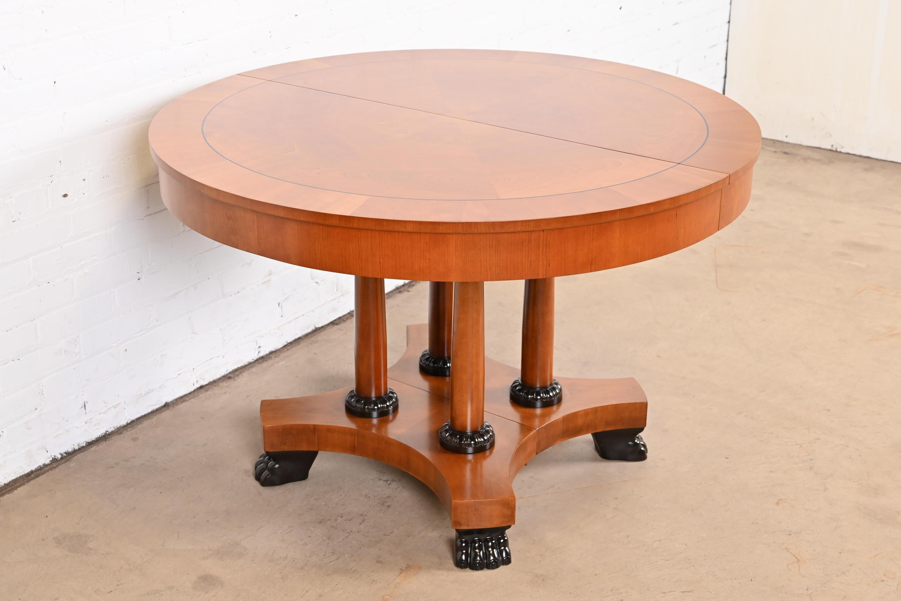 Baker Furniture Neoclassical Cherry Wood Pedestal Dining Table, Newly Refinished For Sale 1