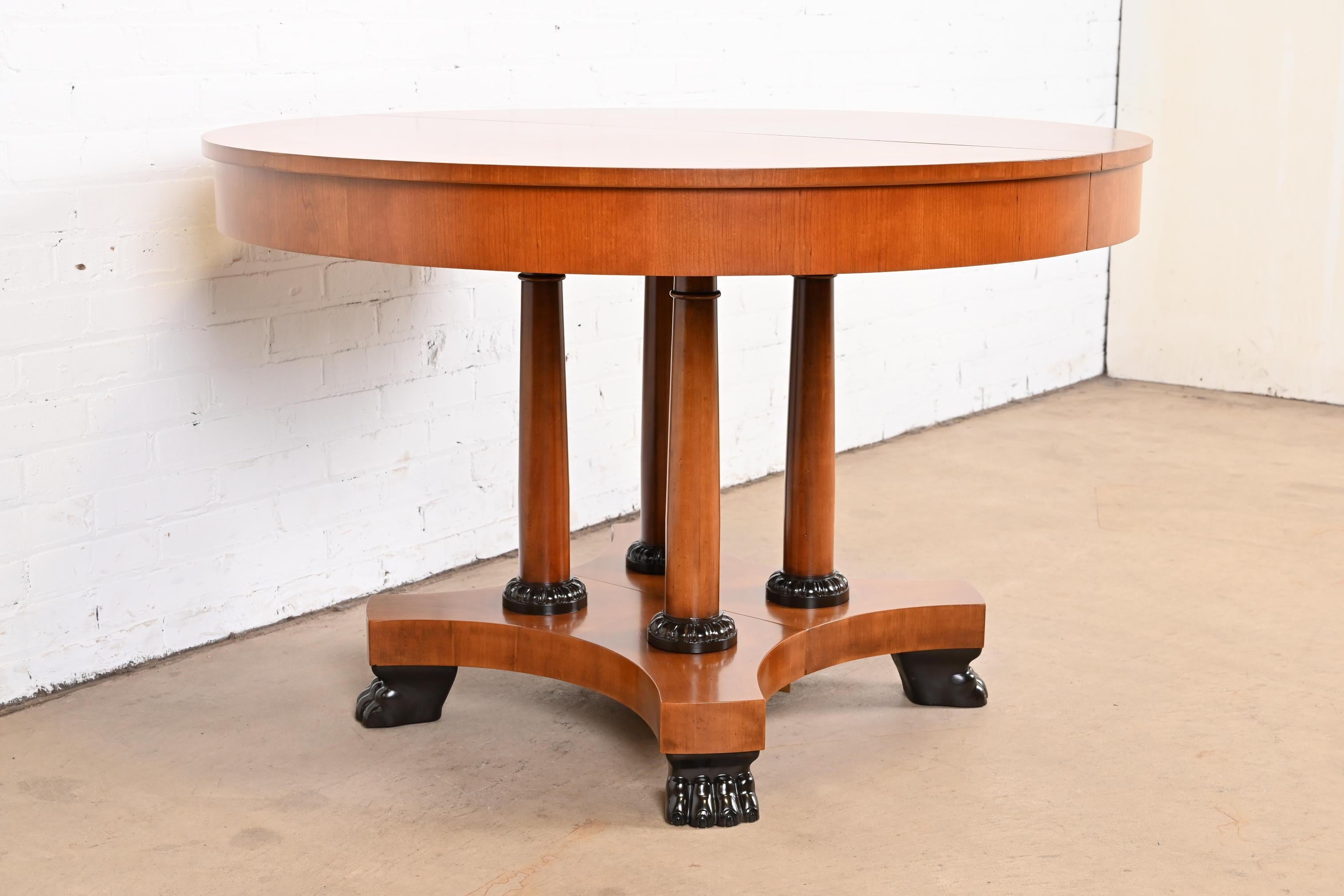 Baker Furniture Neoclassical Cherry Wood Pedestal Dining Table, Newly Refinished For Sale 2