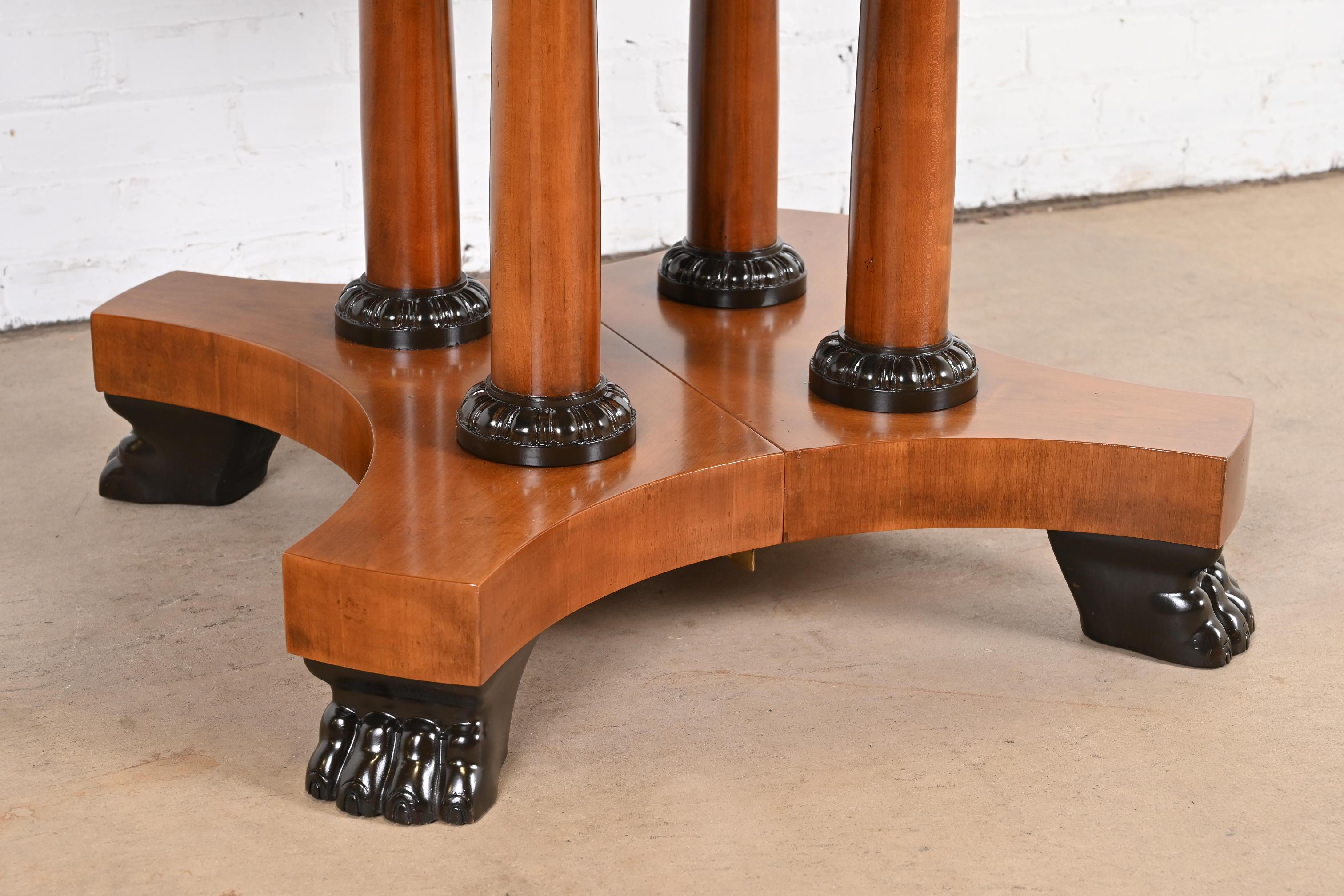 Baker Furniture Neoclassical Cherry Wood Pedestal Dining Table, Newly Refinished For Sale 4
