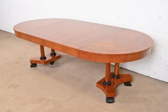 Baker Furniture Neoclassical Cherry Wood Pedestal Extension Dining Table