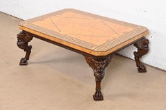 Baker Furniture Neoclassical Cocktail Table With Burl Wood Greek Key Top