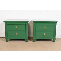 Baker Furniture Neoclassical Green Lacquered Mahogany Nightstands, Refinished