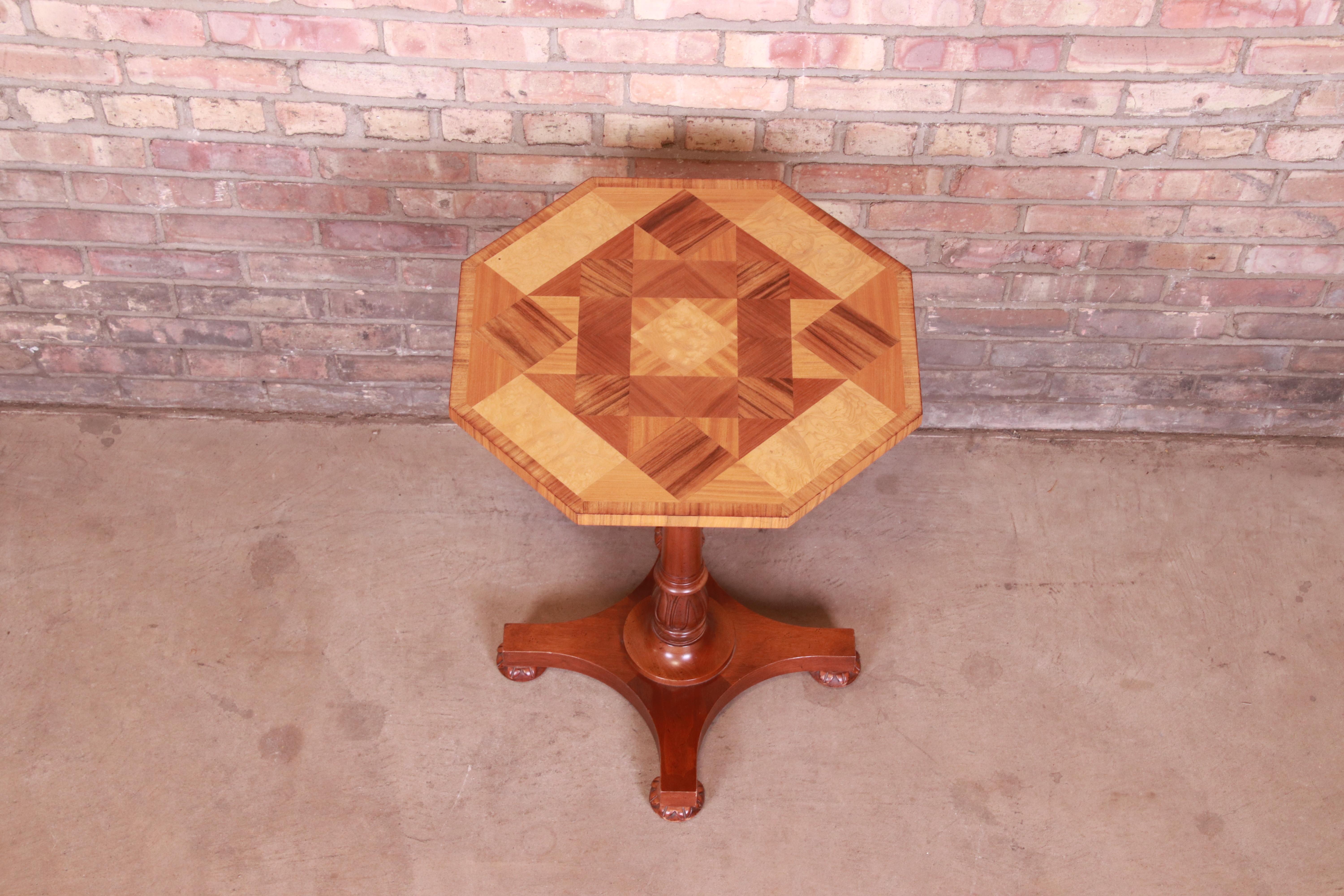 Baker Furniture Neoclassical Inlaid Parquetry Pedestal Tea Table 4