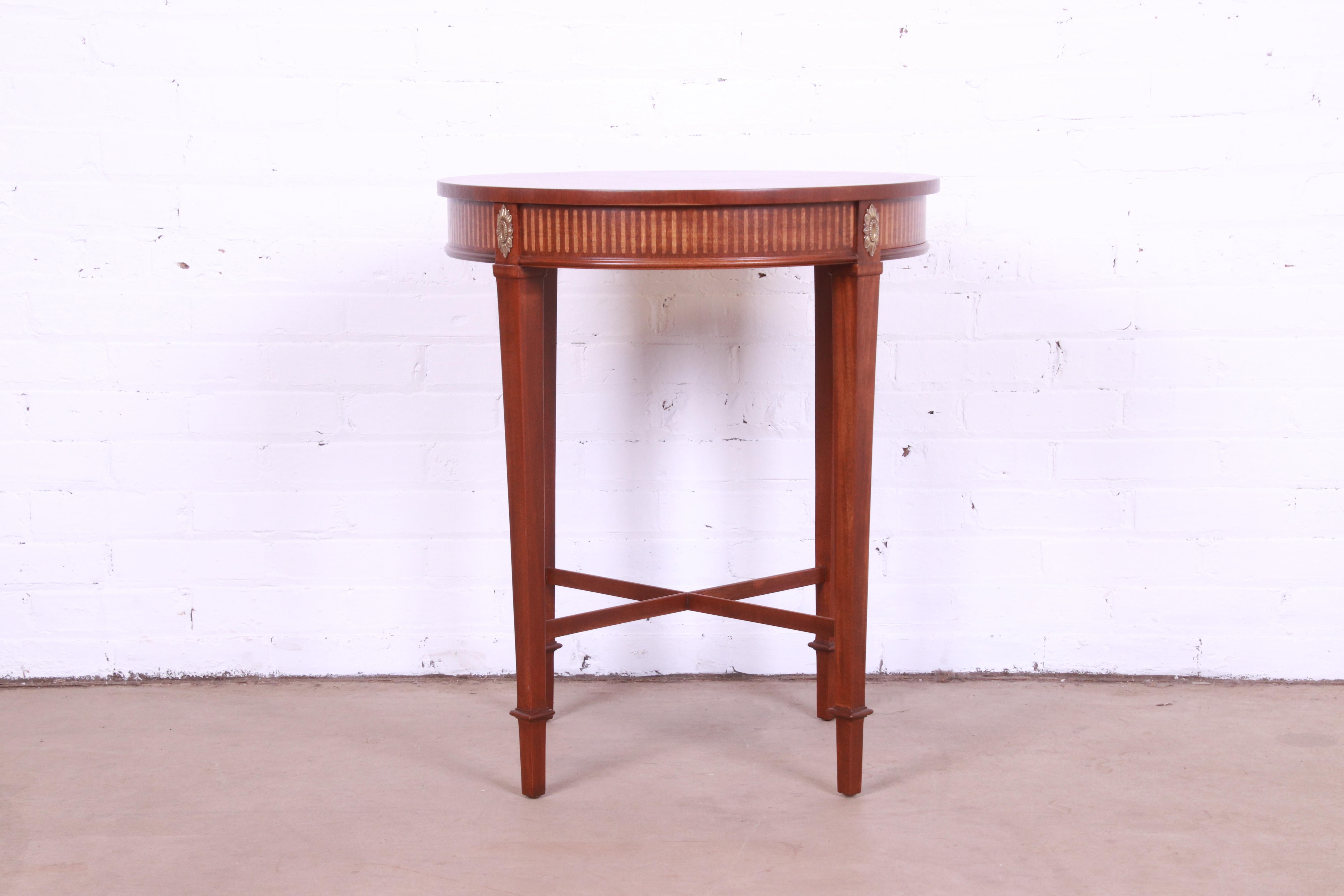 American Baker Furniture Neoclassical Mahogany and Brass Tea Table, Newly Refinished For Sale