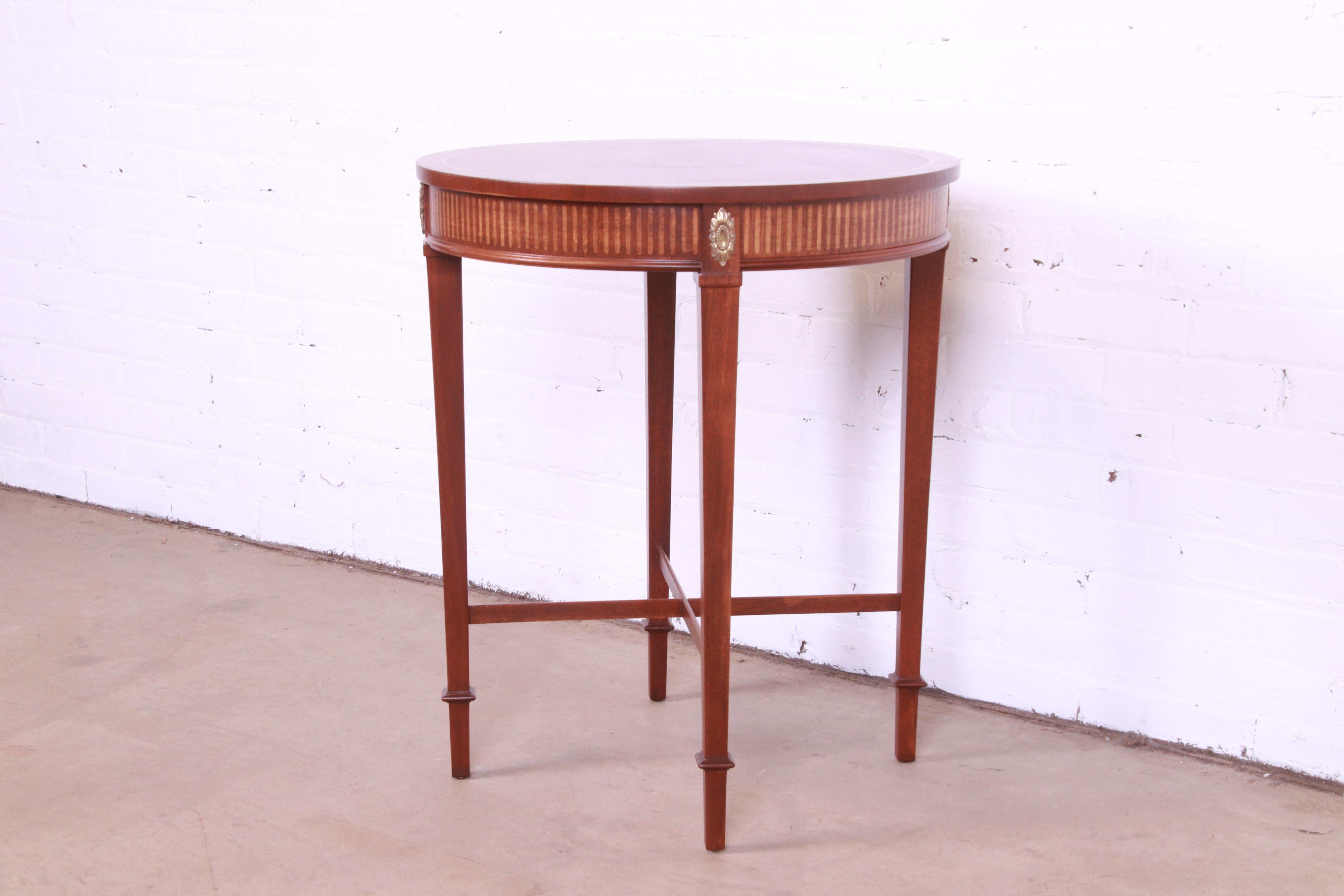 20th Century Baker Furniture Neoclassical Mahogany and Brass Tea Table, Newly Refinished For Sale