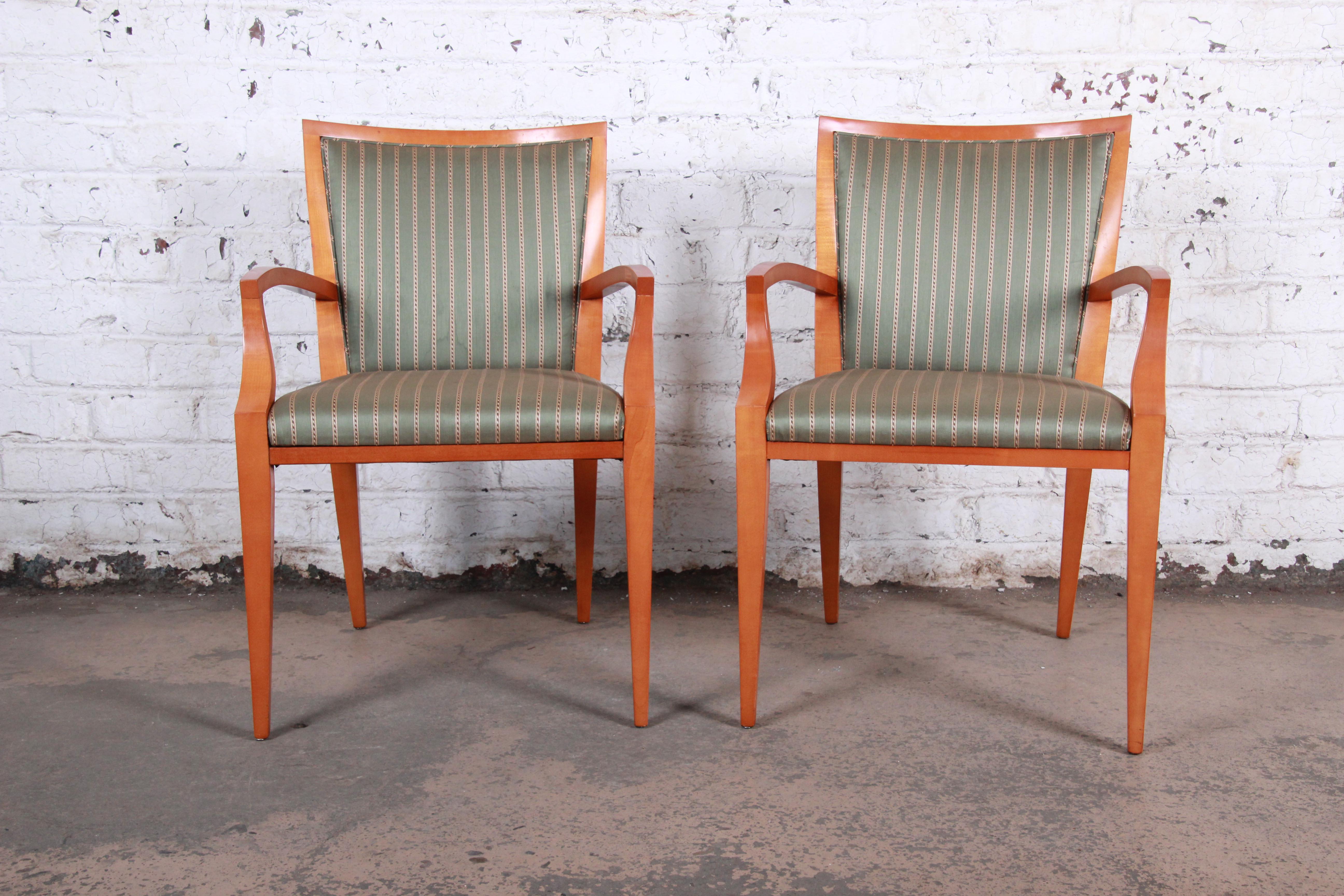 Baker Furniture Neoclassical Maple Dining Chairs with Silk Upholstery, Set of 6 In Good Condition In South Bend, IN