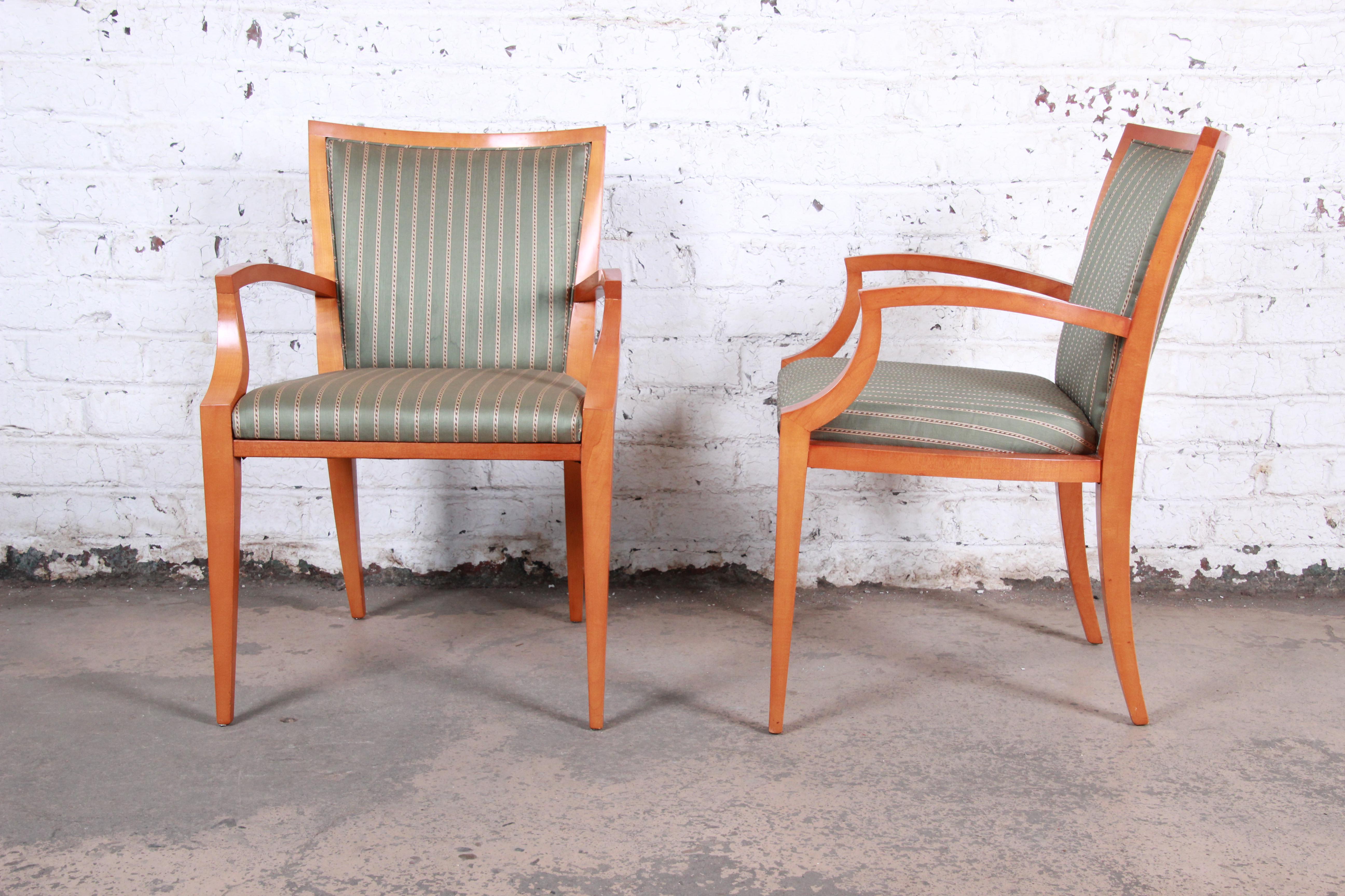 20th Century Baker Furniture Neoclassical Maple Dining Chairs with Silk Upholstery, Set of 6
