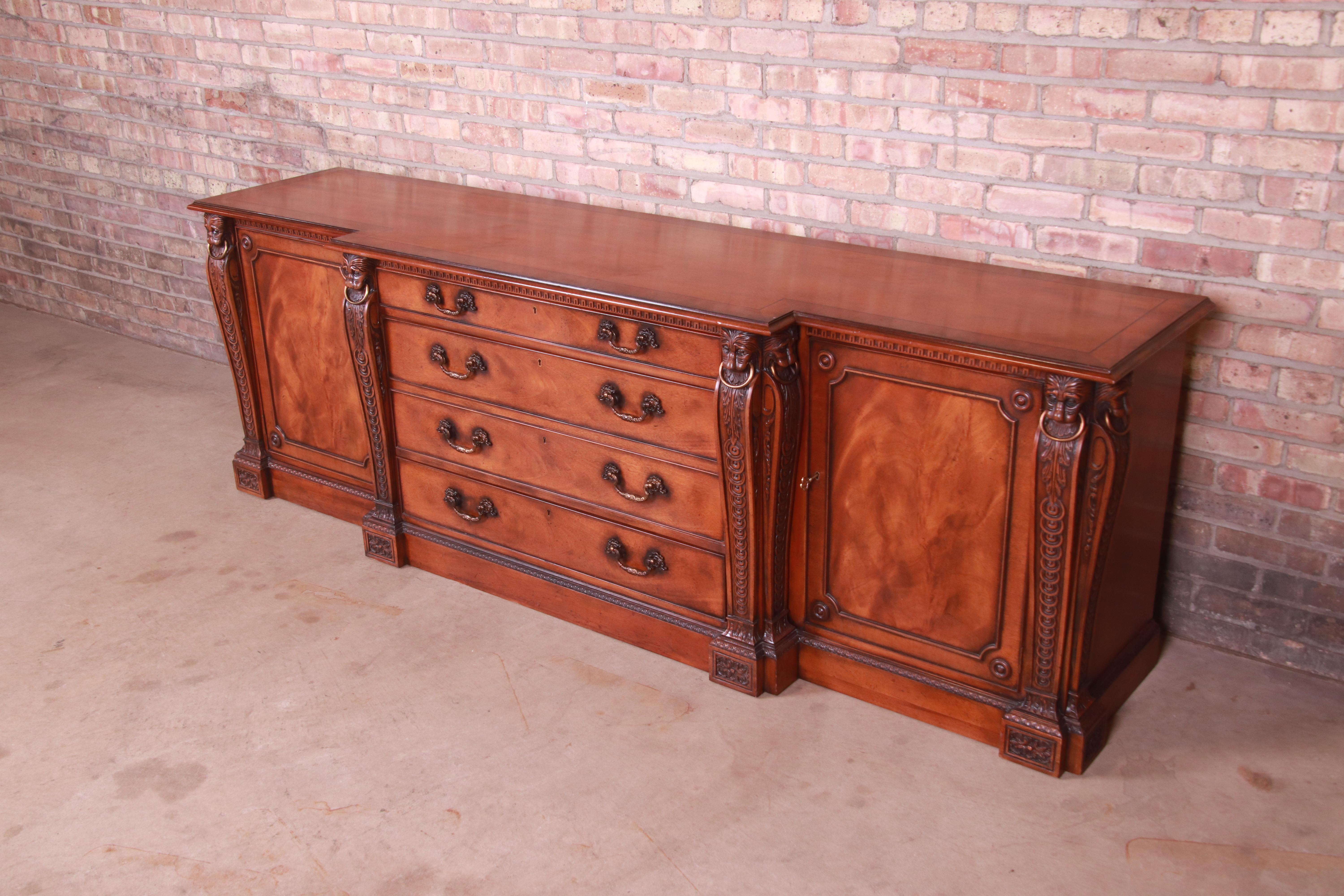 American Baker Furniture Neoclassical Ornately Carved Mahogany Sideboard Credenza