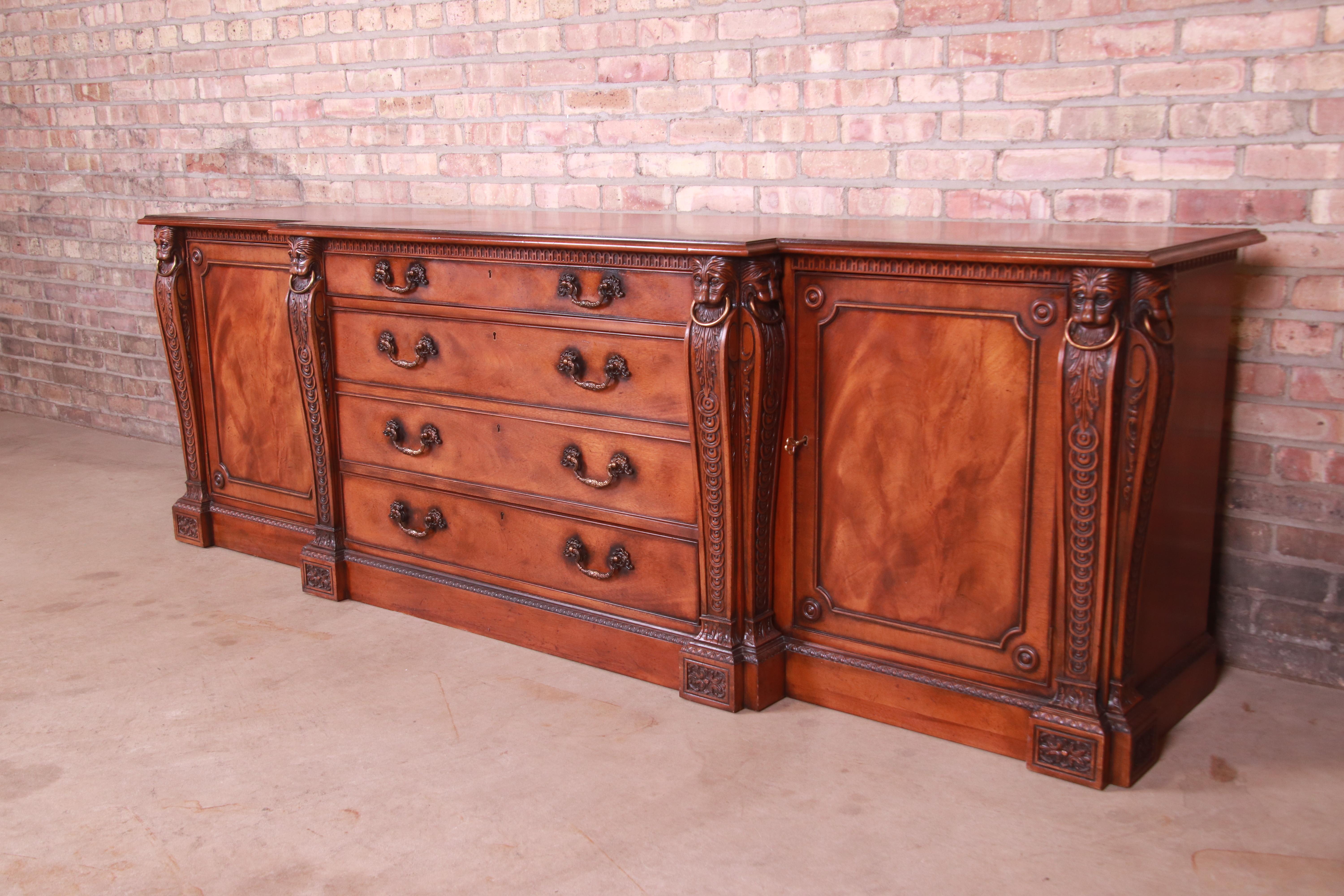 Baker Furniture Neoclassical Ornately Carved Mahogany Sideboard Credenza In Good Condition In South Bend, IN