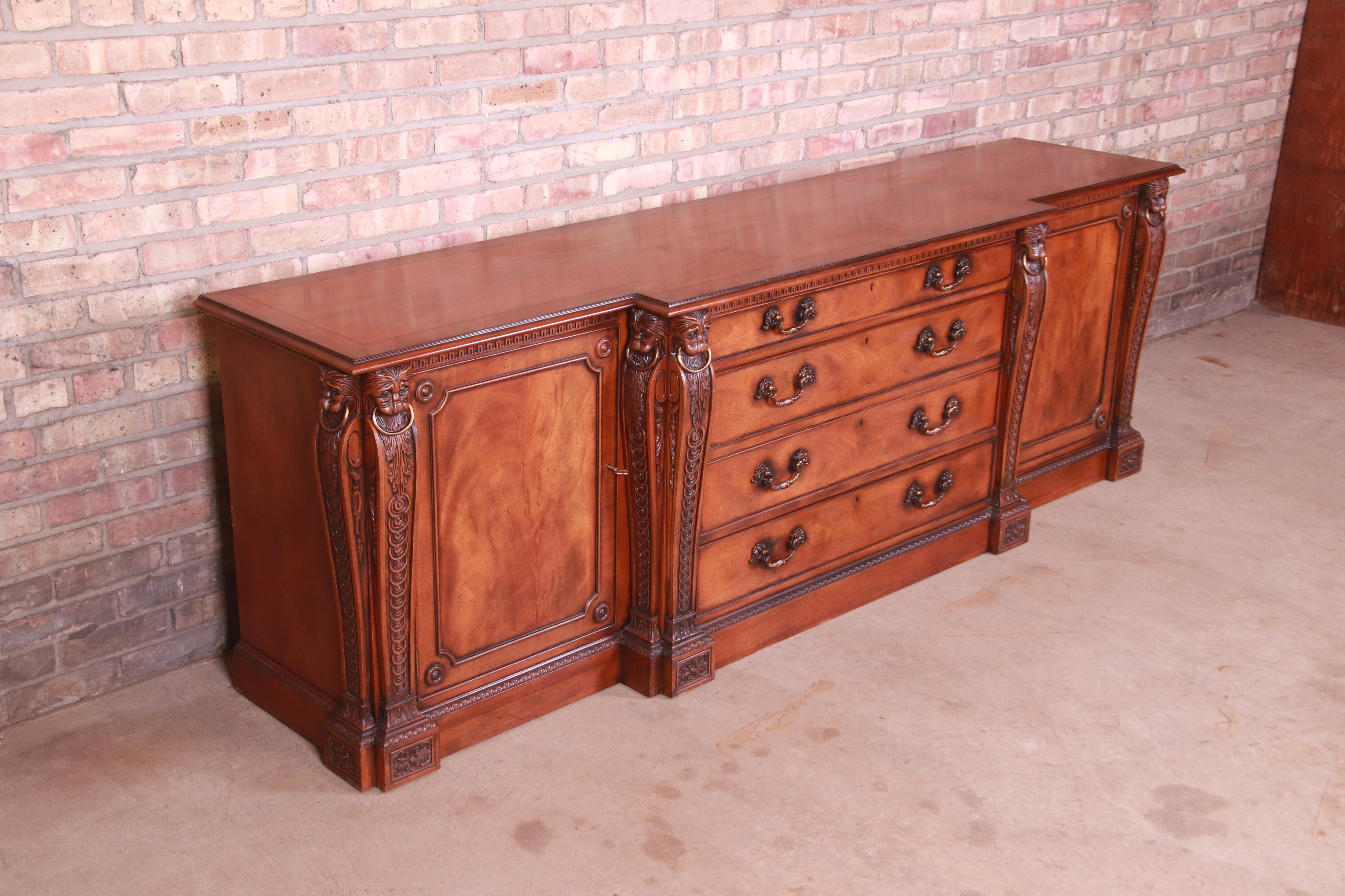 20th Century Baker Furniture Neoclassical Ornately Carved Mahogany Sideboard Credenza