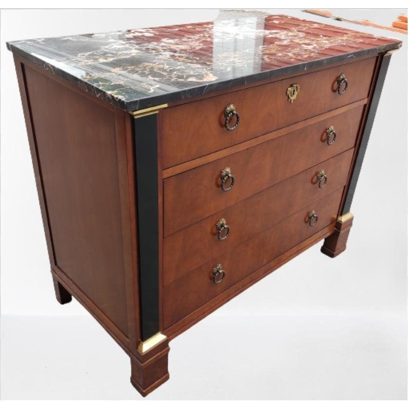 Veneer Baker Furniture Neoclassical Regency Mahogany Marble Top Commode