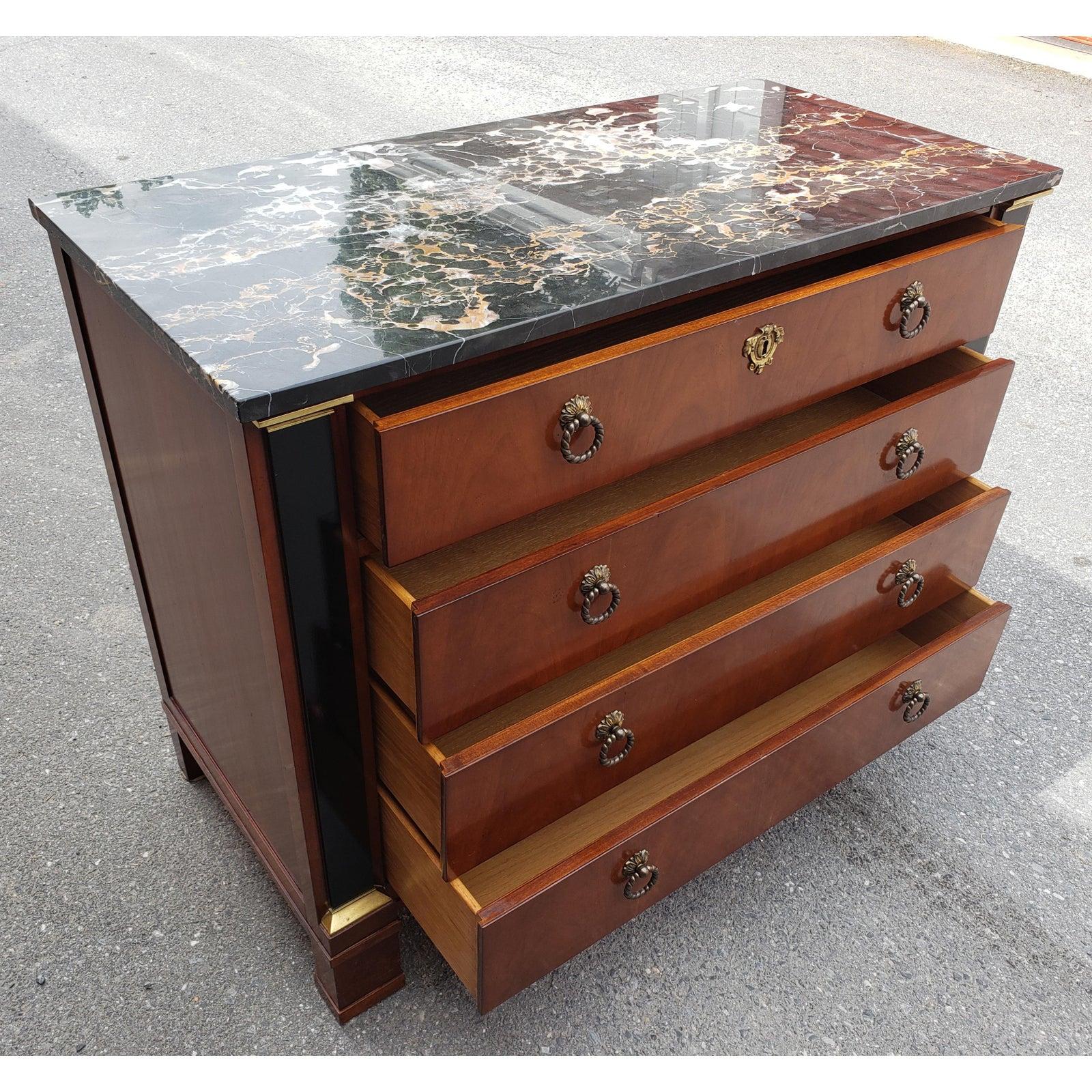 Brass Baker Furniture Neoclassical Regency Mahogany Marble Top Commode