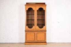 Baker Furniture Neoclassical Satinwood Lighted Breakfront Bookcase Cabinet