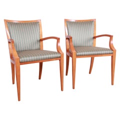 Baker Furniture Neoclassical Solid Maple Armchairs with Silk Upholstery, Pair