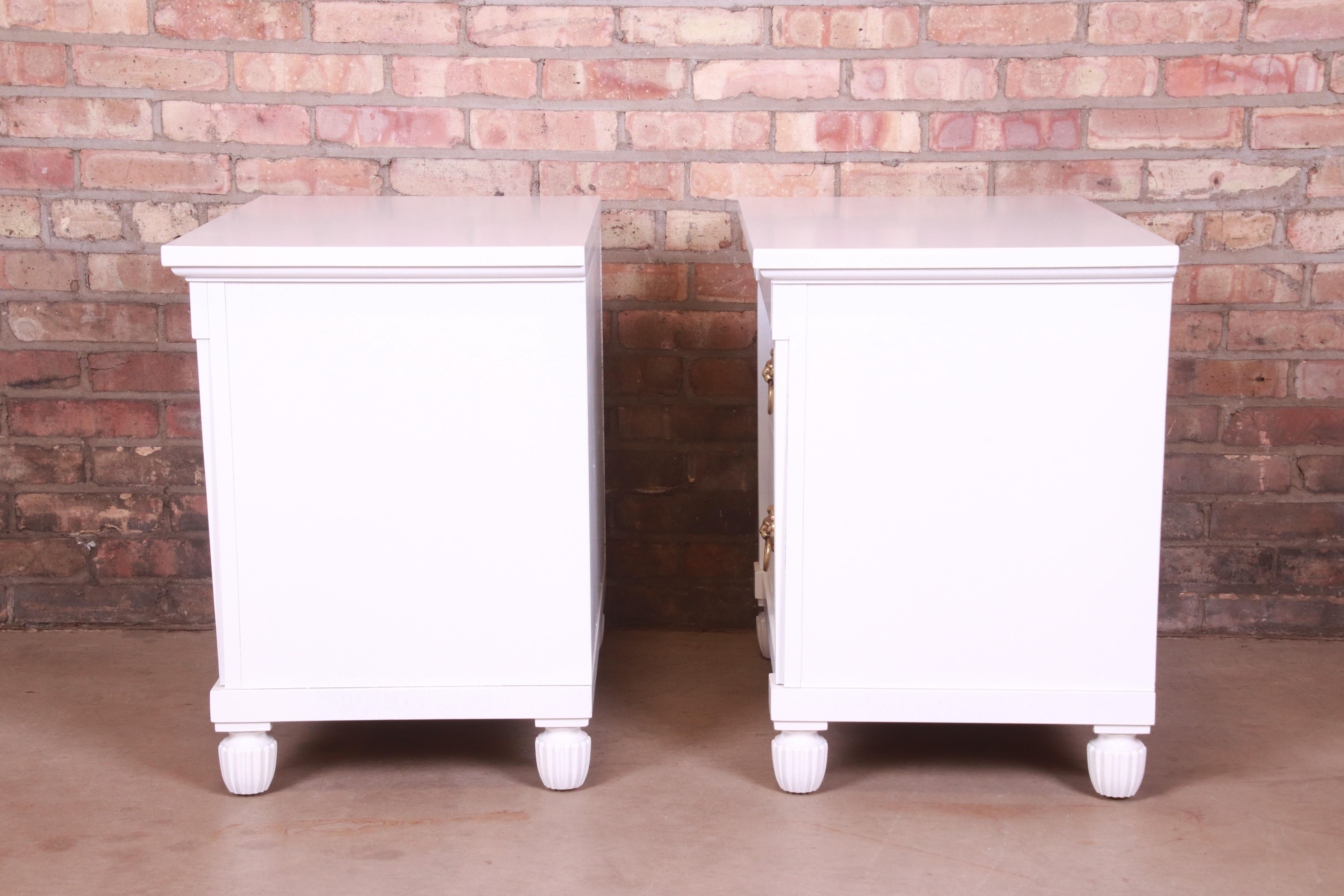 Baker Furniture Neoclassical White Lacquered Nightstands, Newly Refinished For Sale 7
