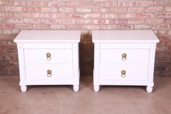 Baker Furniture Neoclassical White Lacquered Nightstands, Newly Refinished