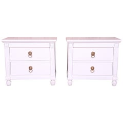 Baker Furniture Neoclassical White Lacquered Nightstands, Newly Refinished
