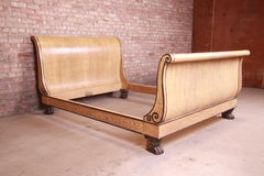 Baker Furniture Neoclassical White Oak Queen Size Sleigh Bed with Paw Feet