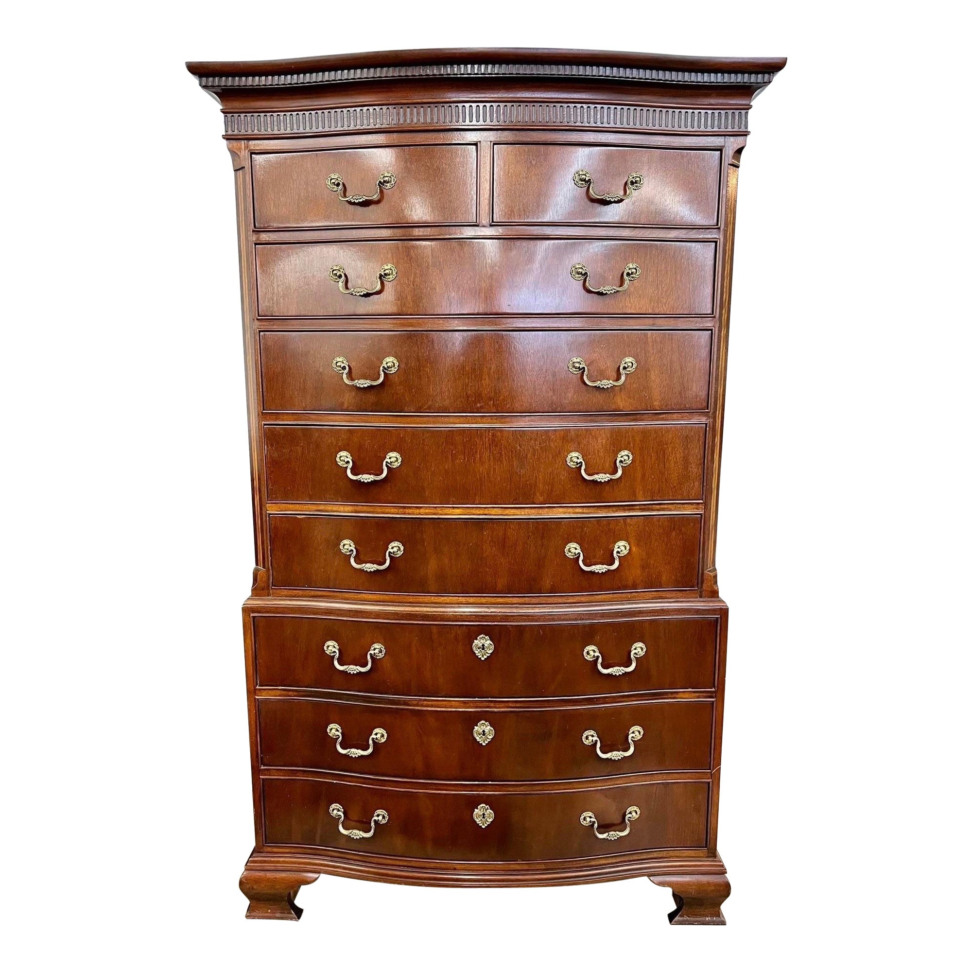 Baker Furniture Nine Drawer Mahogany 
Brass Dresser Chest of Drawers