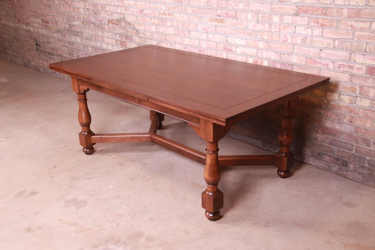 Baker Furniture Oak Harvest Farmhouse Extension Dining Table, Newly Refinished For Sale 4