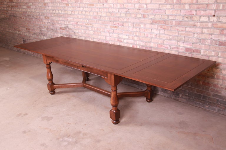 American Craftsman Baker Furniture Oak Harvest Farmhouse Extension Dining Table, Newly Refinished For Sale