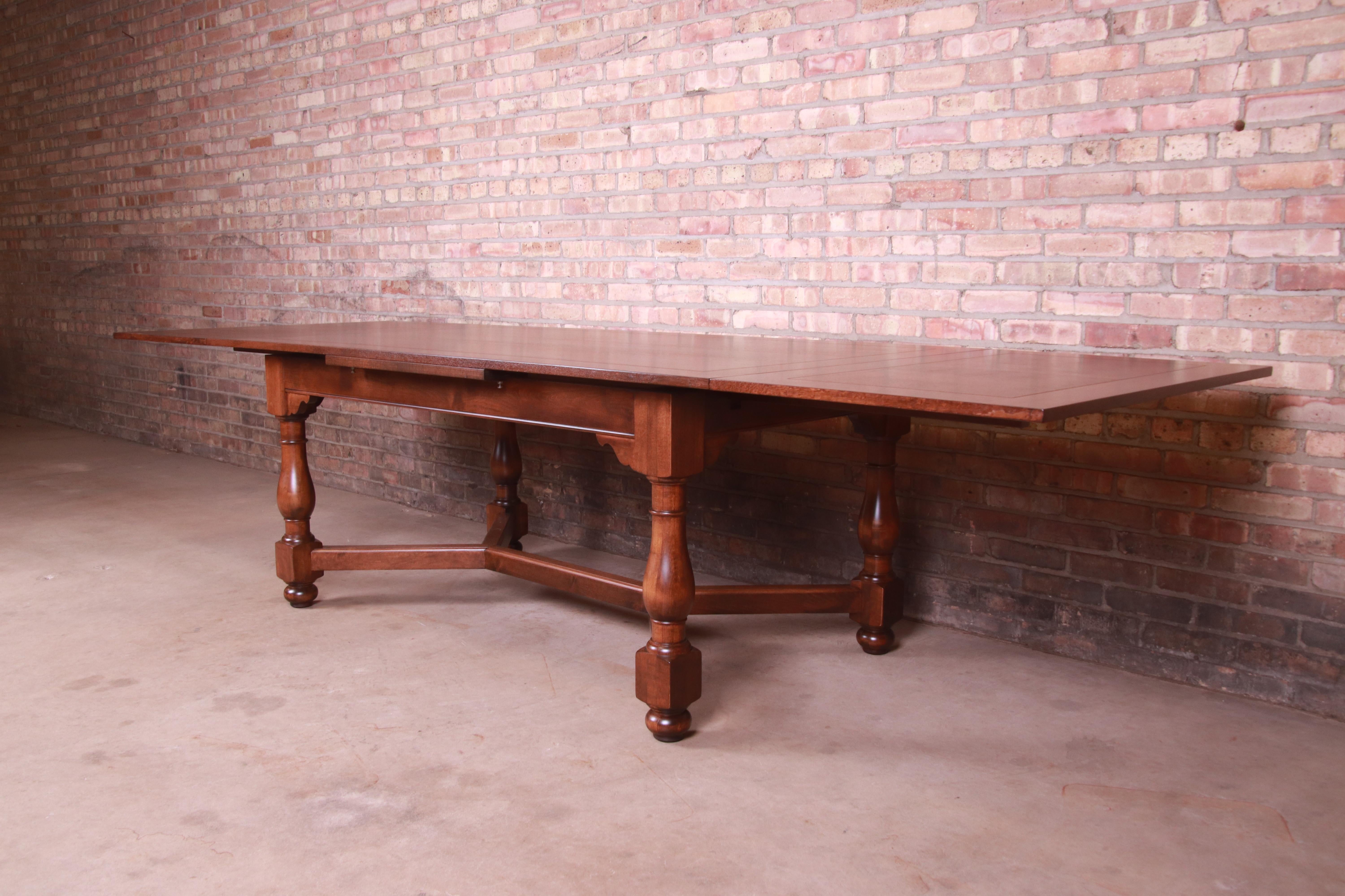 American Craftsman Baker Furniture Oak Harvest Farmhouse Extension Dining Table, Newly Refinished