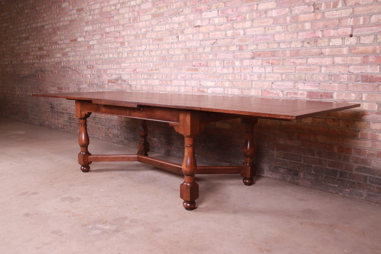 American Baker Furniture Oak Harvest Farmhouse Extension Dining Table, Newly Refinished For Sale