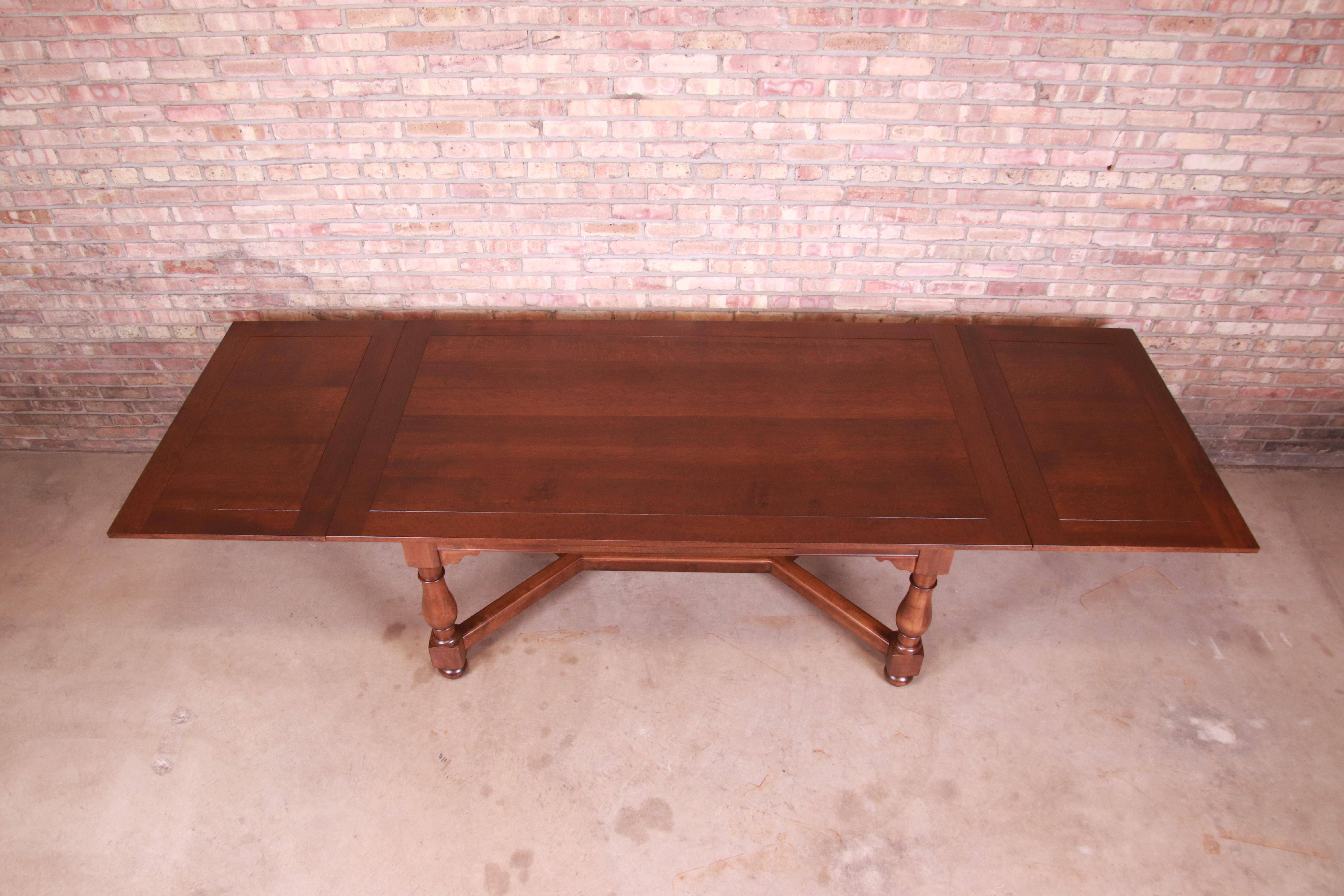 20th Century Baker Furniture Oak Harvest Farmhouse Extension Dining Table, Newly Refinished