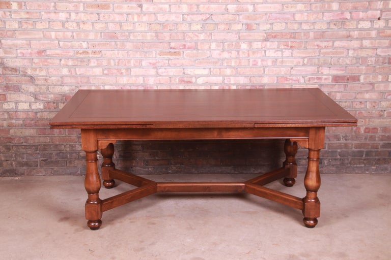 Baker Furniture Oak Harvest Farmhouse Extension Dining Table, Newly Refinished For Sale 2