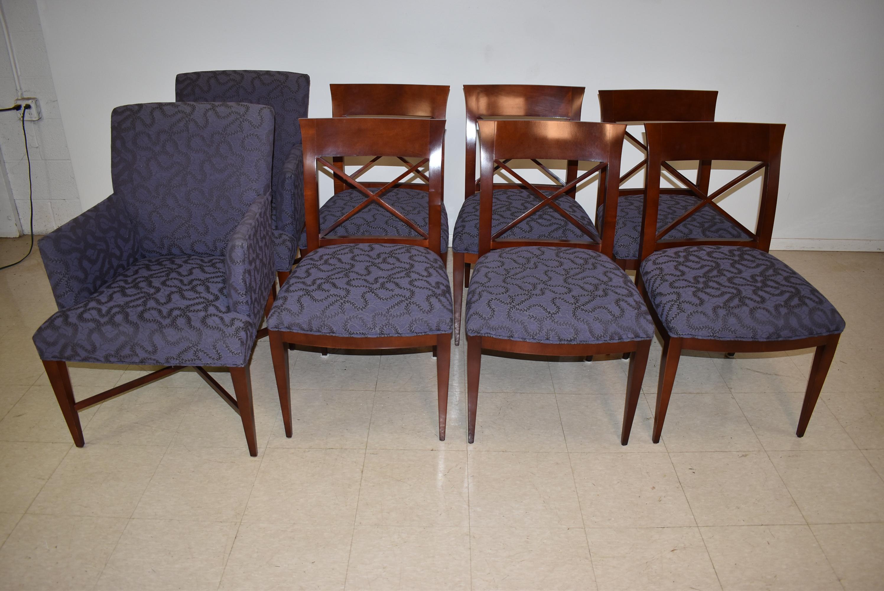 Art Deco inspired oval dining table and eight chairs. Designed by Michael Vanderbyl 
