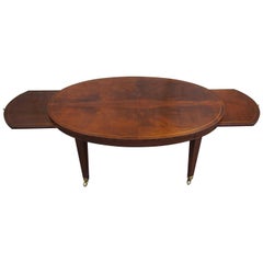 Vintage Baker Furniture Oval Flamed Mahogany Sheraton Parlor Coffee Table Pull Out Tray