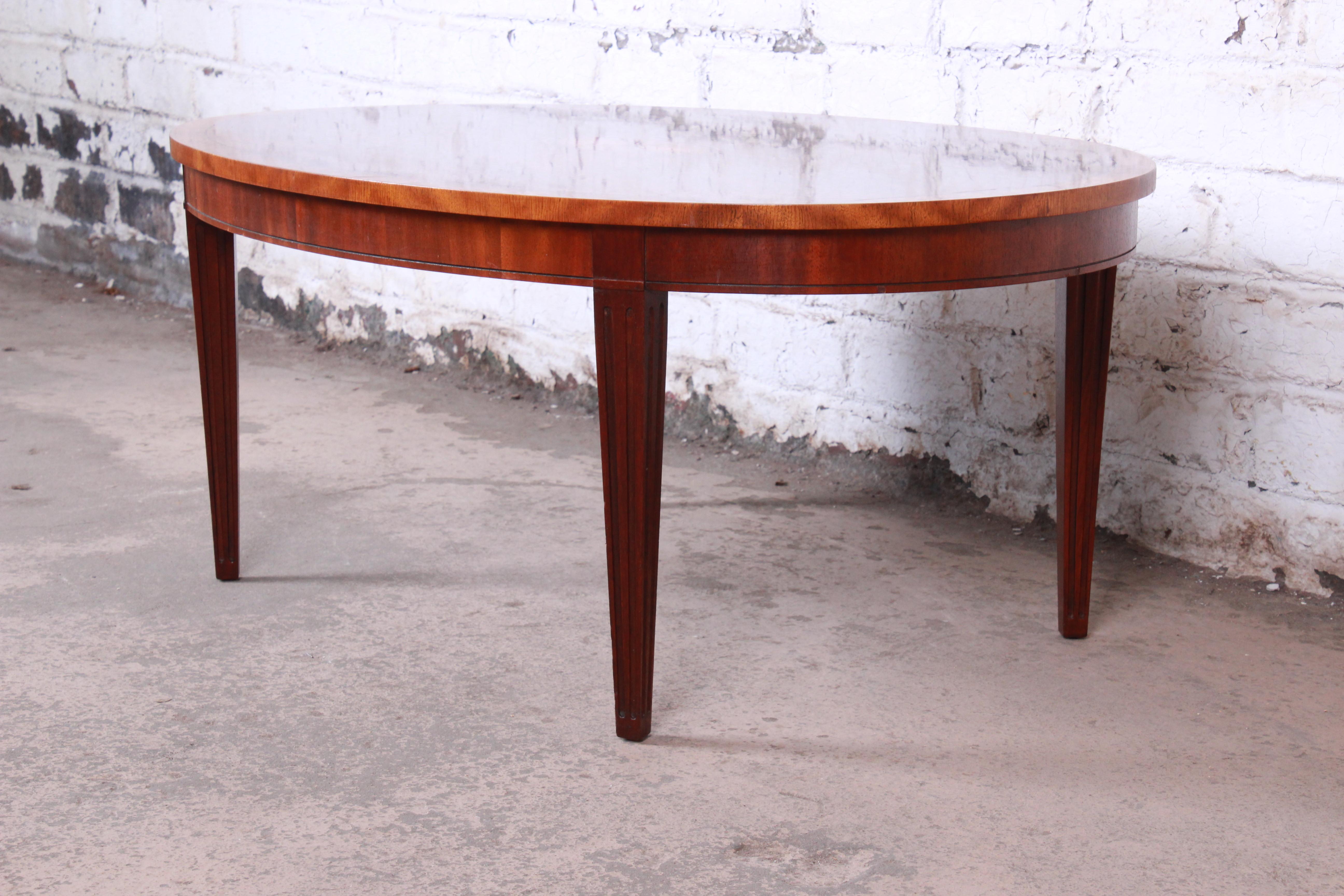 American Baker Furniture Oval Inlaid Mahogany and Satinwood Marquetry Cocktail Table