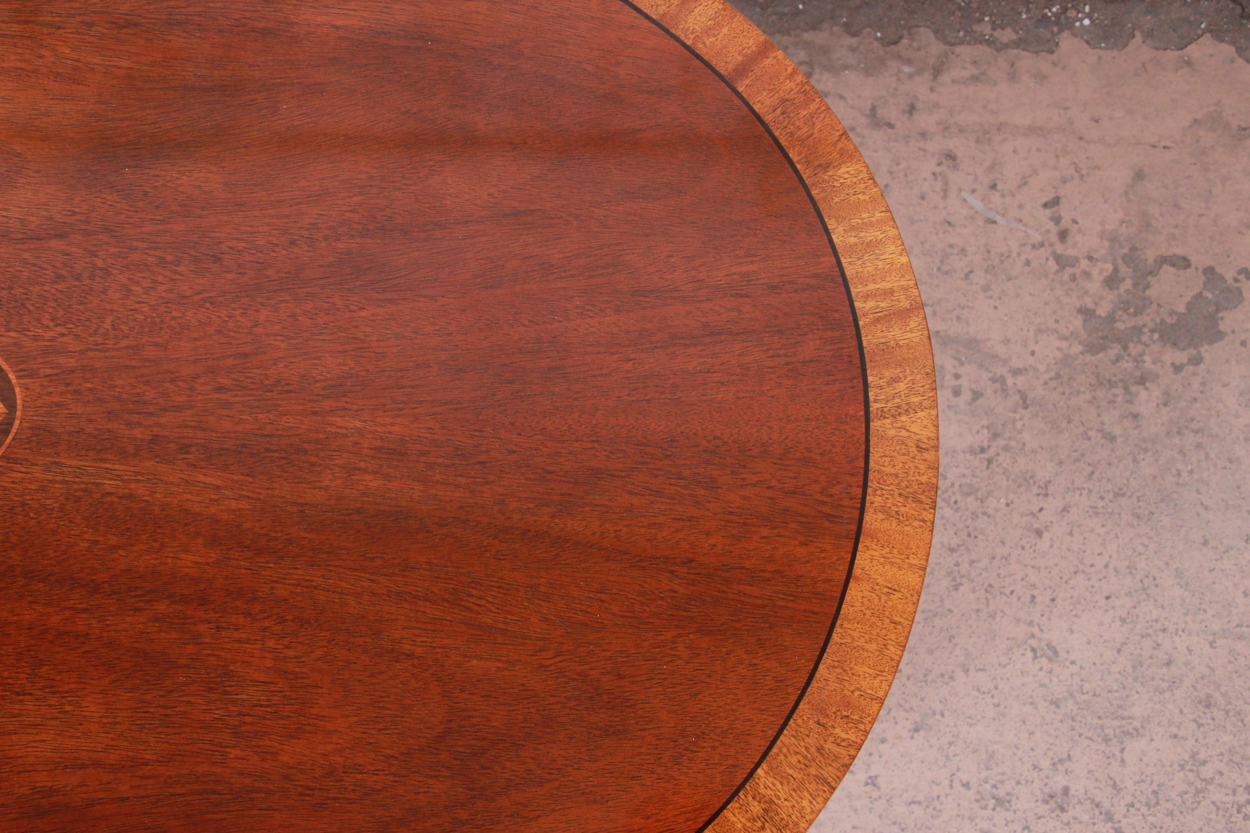 Baker Furniture Oval Inlaid Mahogany and Satinwood Marquetry Cocktail Table 3