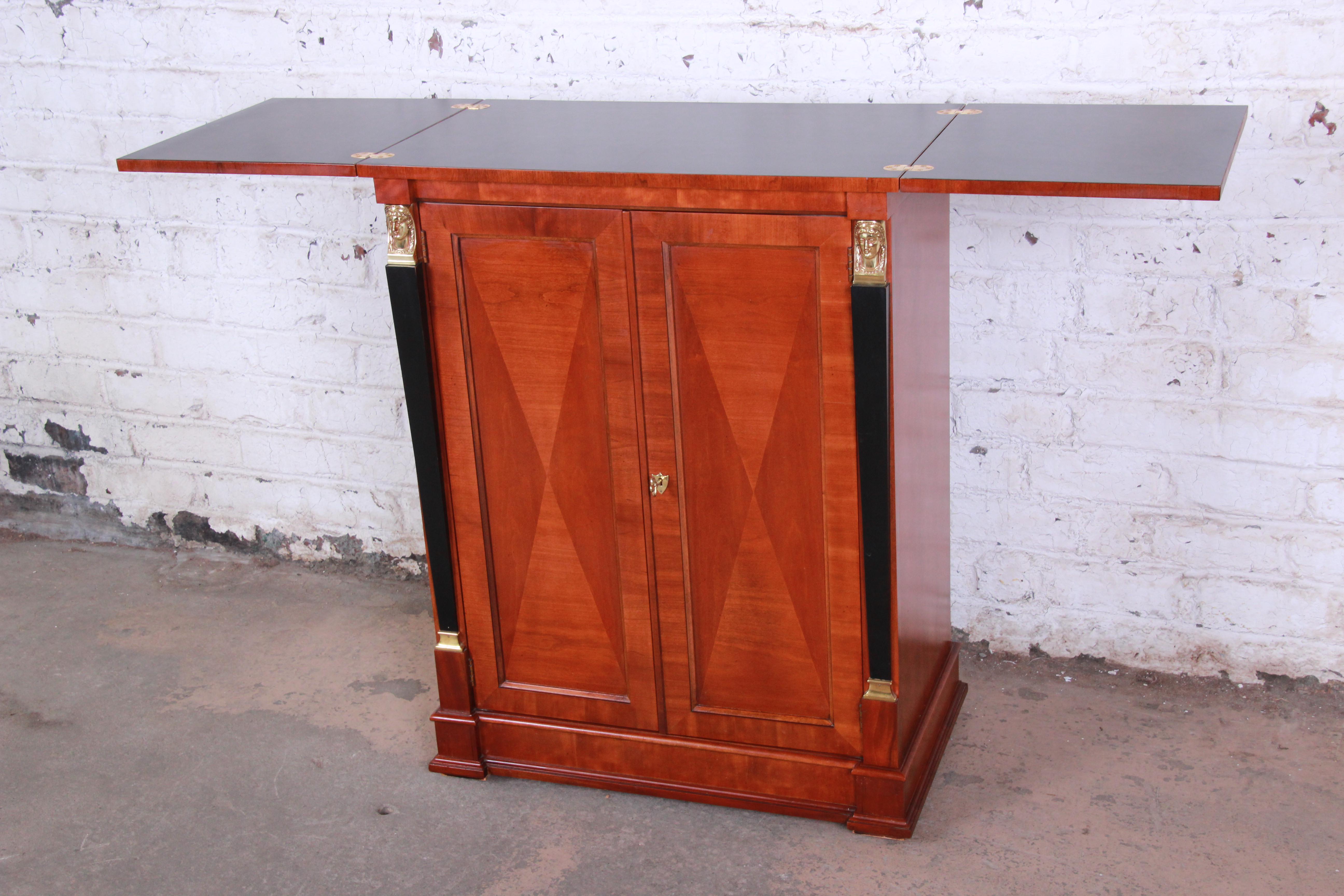 Art Deco Baker Furniture Palladian Collection Cherry Wood Neoclassical Bar Cabinet