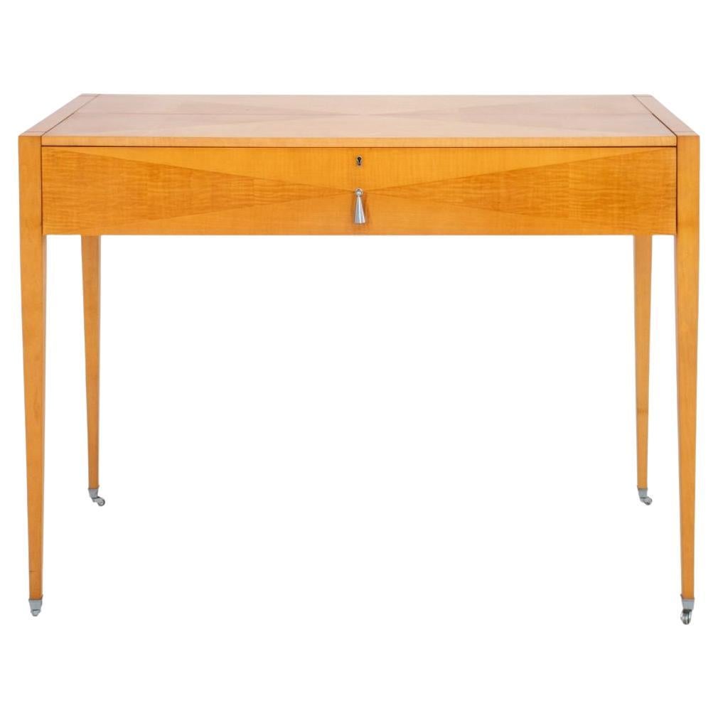 Baker Furniture Parquetry Maple Console Desk For Sale