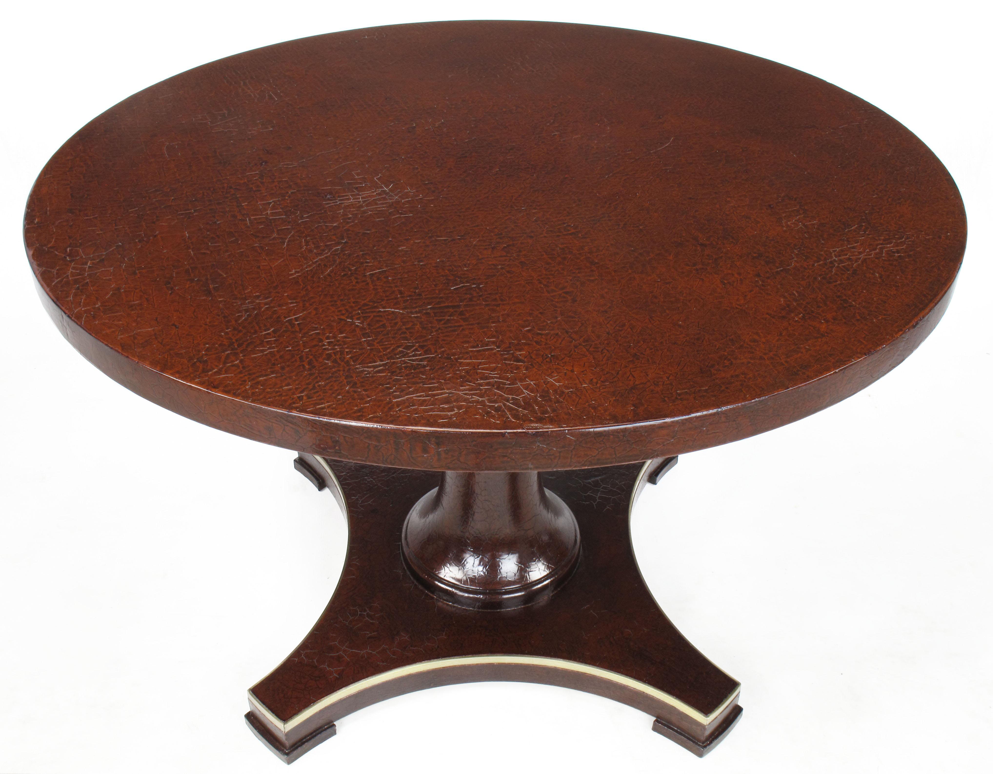 Mid-Century Modern Baker Furniture Pedestal Games Table with Craquelure Finish For Sale