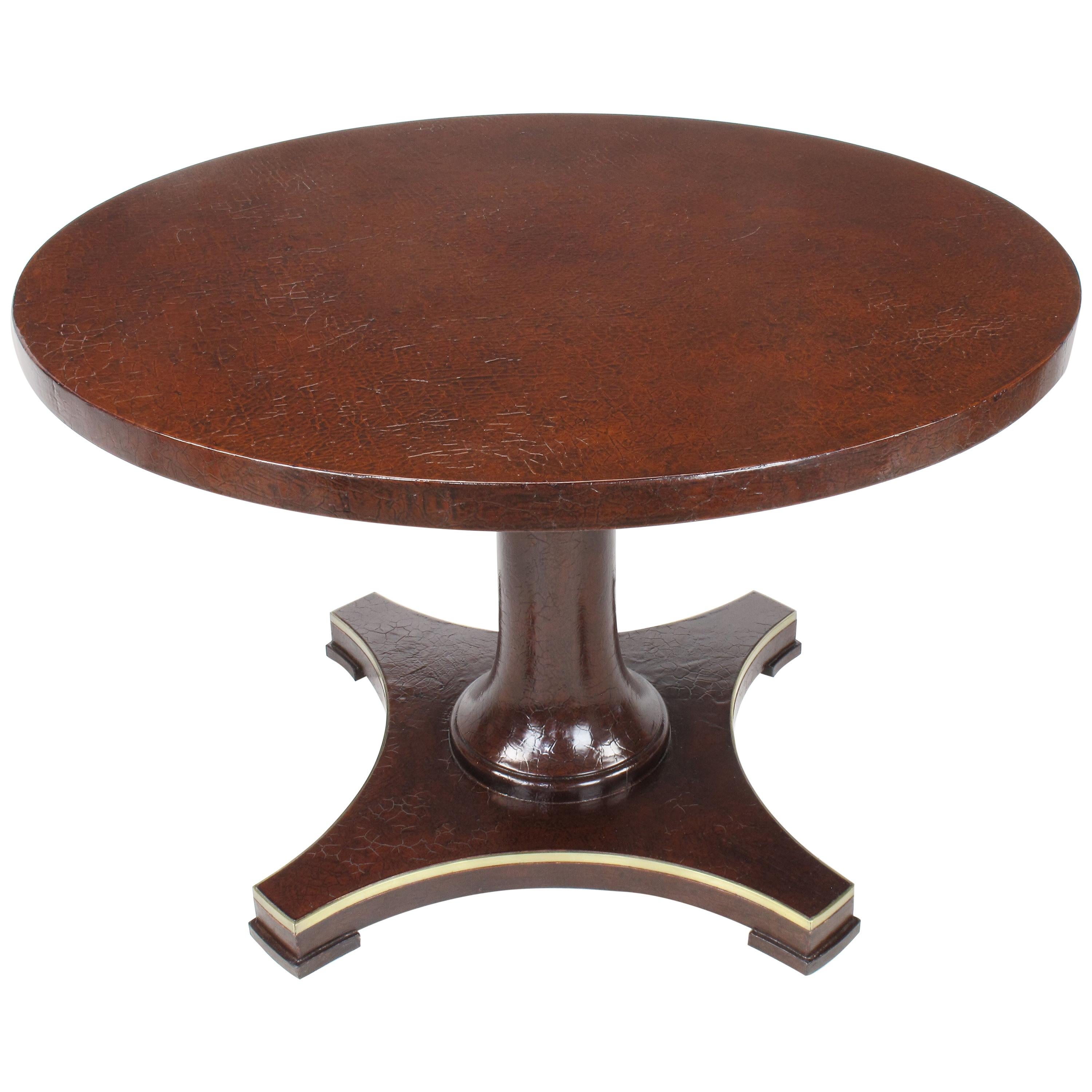 Baker Furniture Pedestal Games Table with Craquelure Finish For Sale