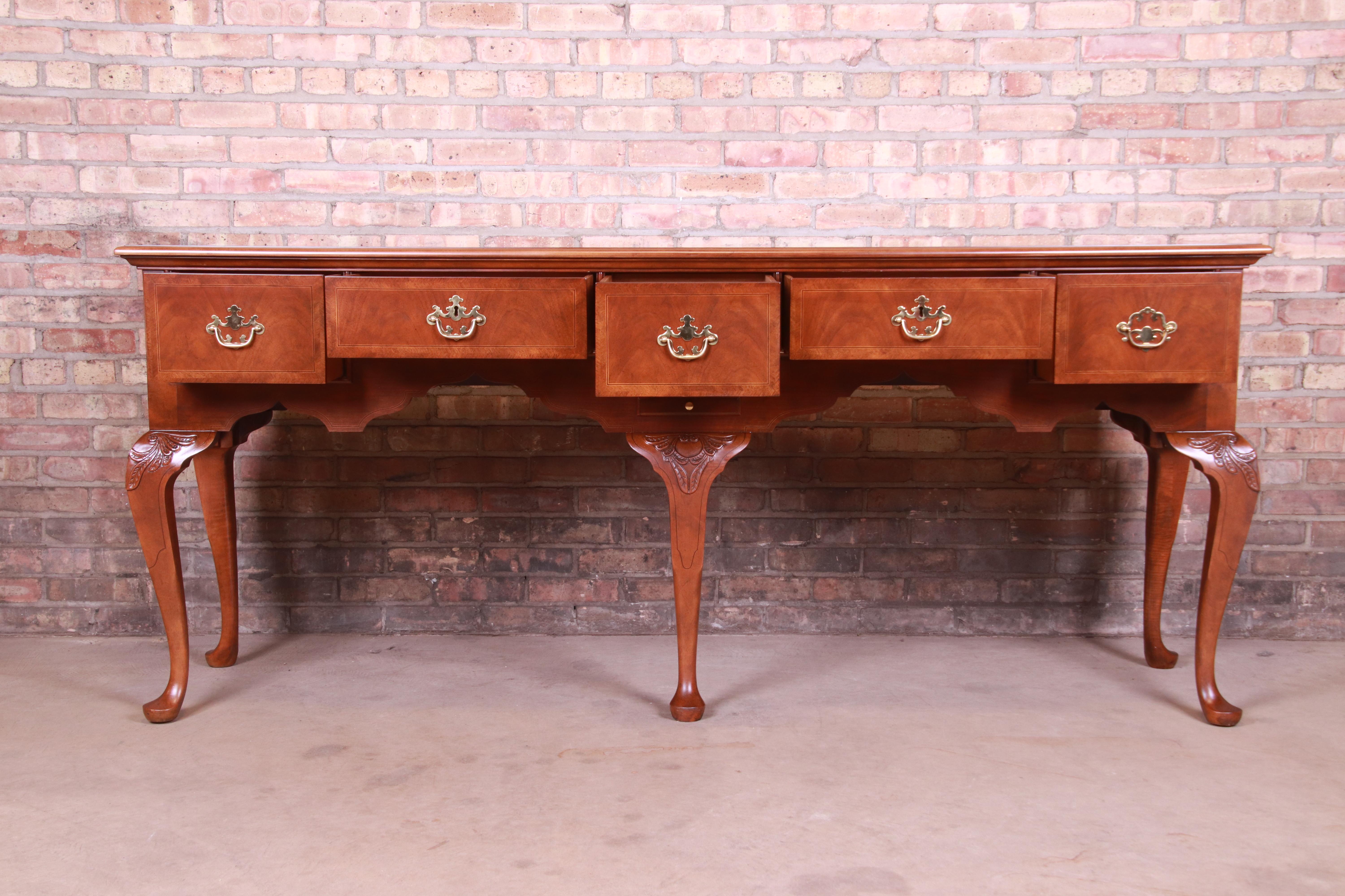 20th Century Baker Furniture Queen Anne Banded Mahogany Sideboard, Newly Refinished For Sale