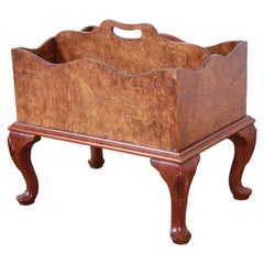Baker Furniture Queen Anne Burl Wood and Mahogany Magazine Rack