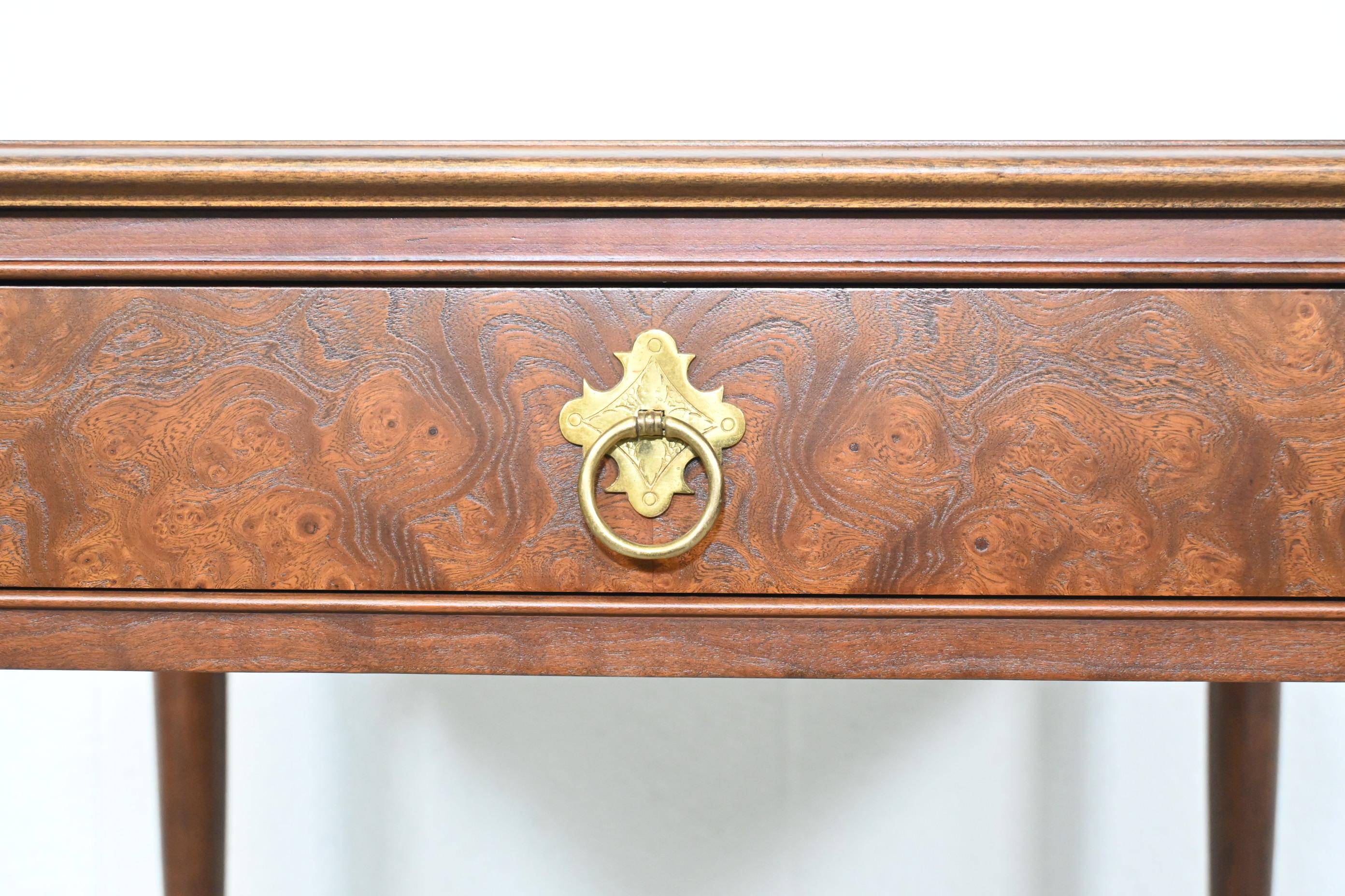 Baker Furniture Queen Anne Burl Wood Side Table For Sale 3