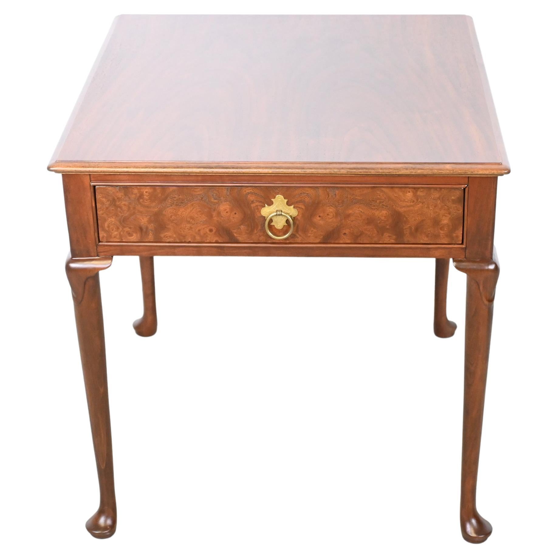 Baker Furniture Queen Anne Burl Wood Side Table